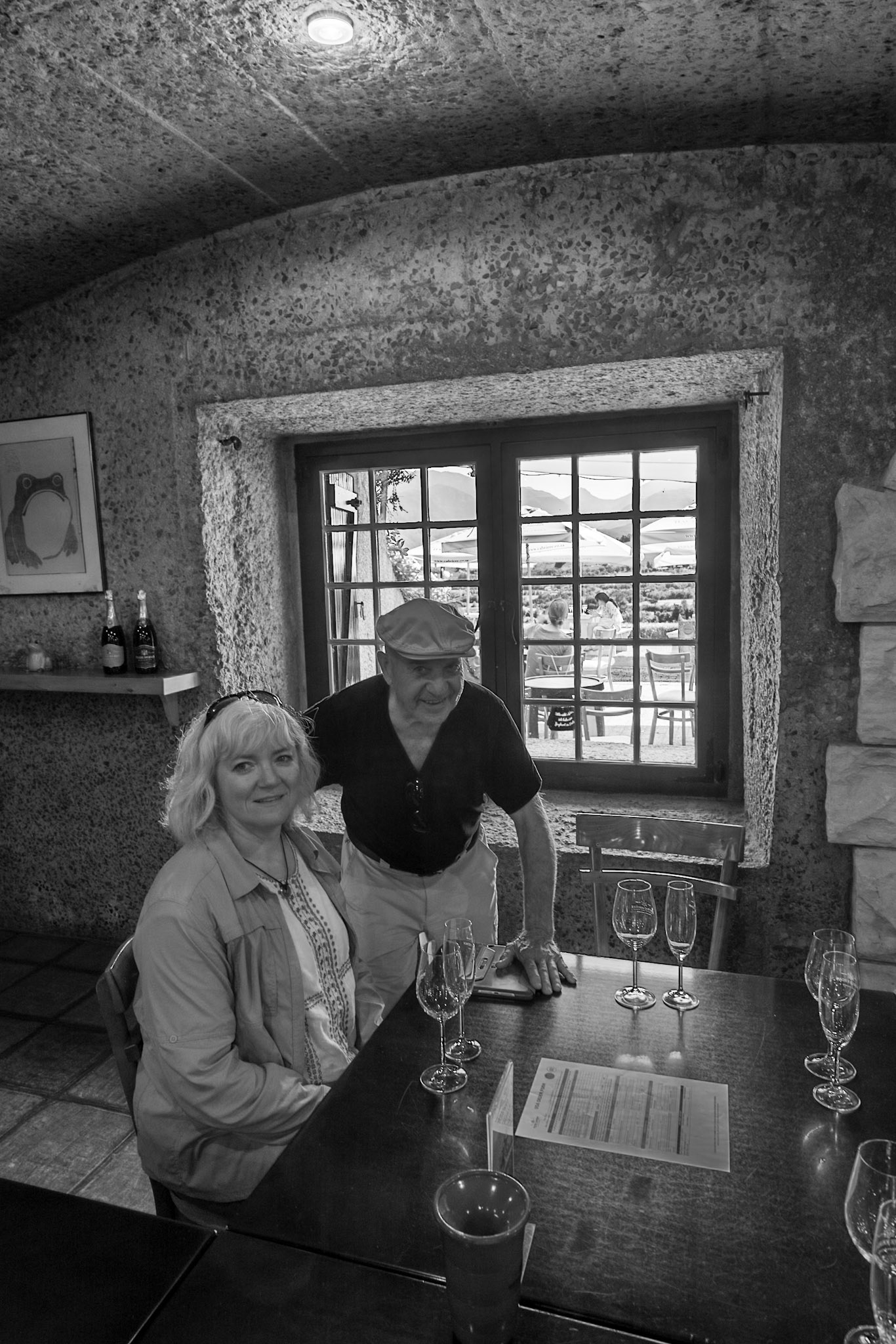 Paula and Warren enjoying samples from a local South African Winery