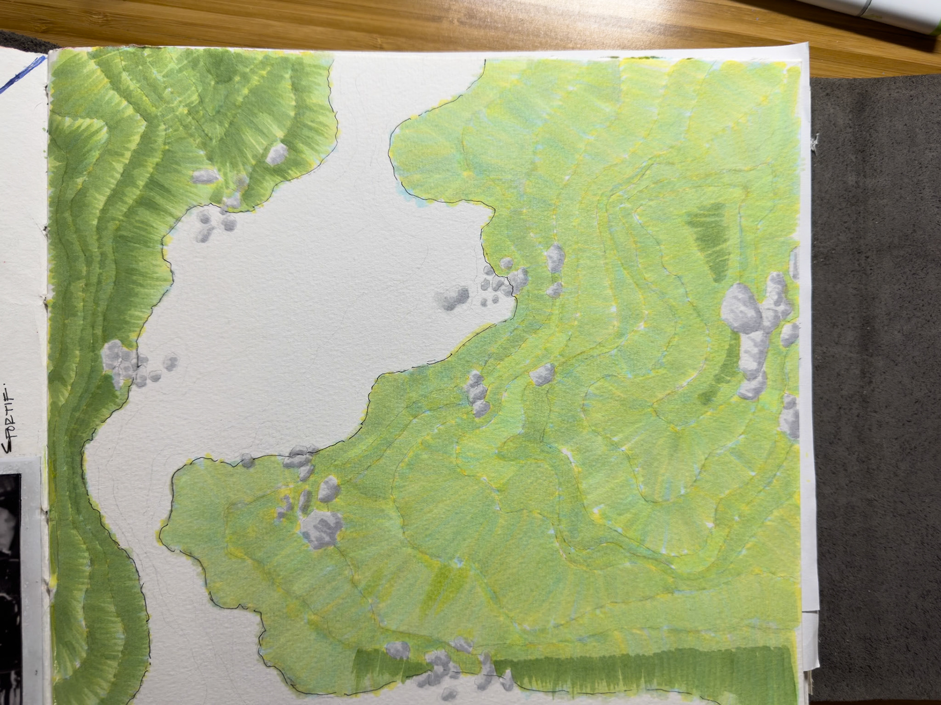 playing around with copic markers on water color paper for plan view graphics