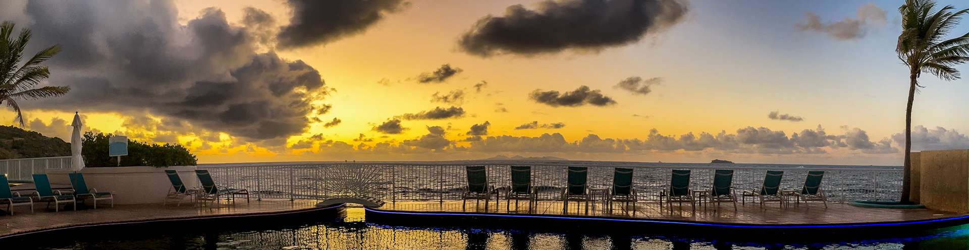 sunrise looking toward Saint-Barthélemy Island from Oyster Bay Resort on St Maarten Isle