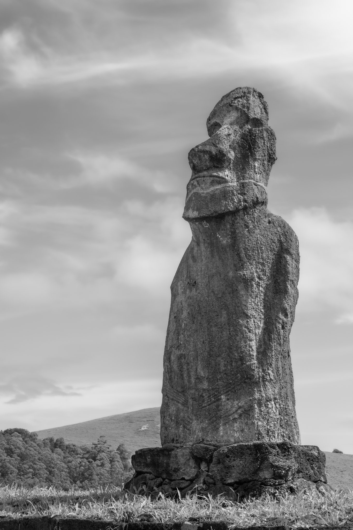 Note there appears to be two pairs (4) hands carved near the base of the Moai. However, only two arms.