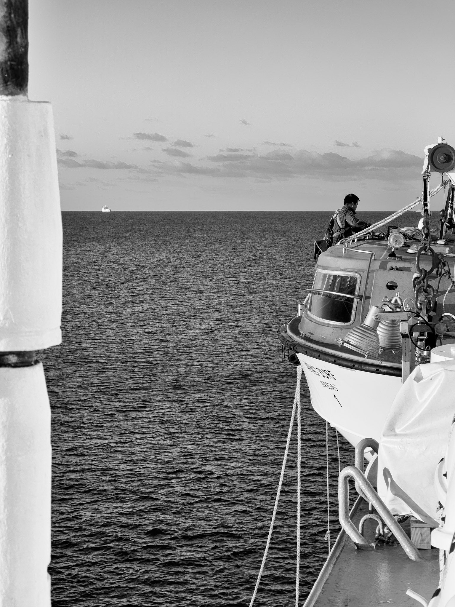 crew preparing lifeboat tenders ready to shuttle folks ashore