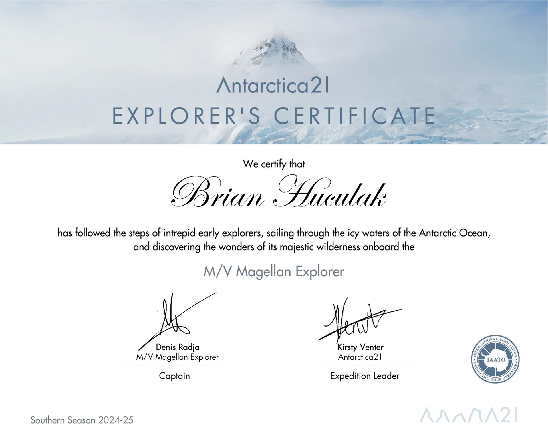 Explorer's Certificate - Brian