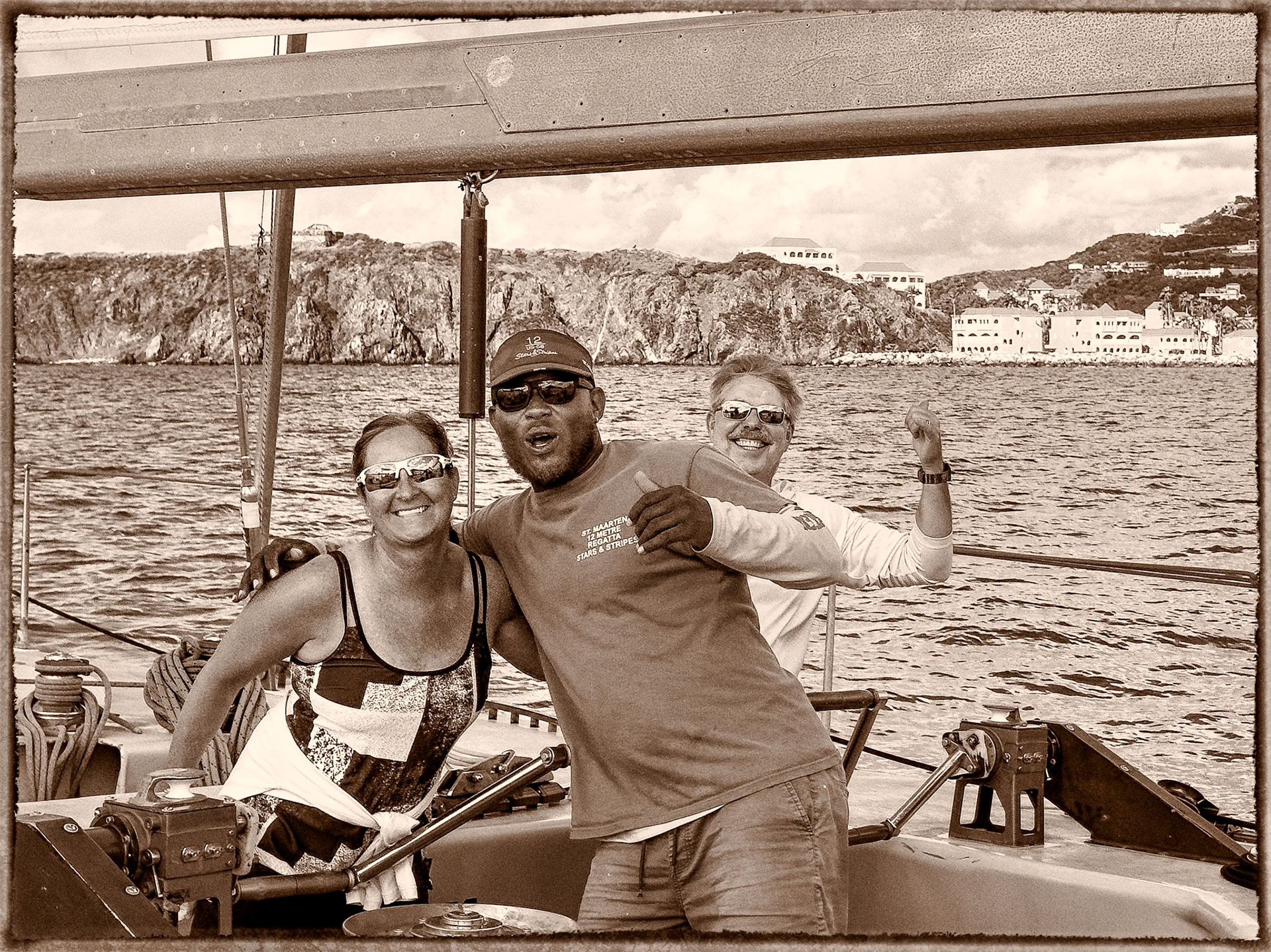 Jerri - formal crew member - John aboard Stars and Stripes looking optimistic as they get squared away... time will tell