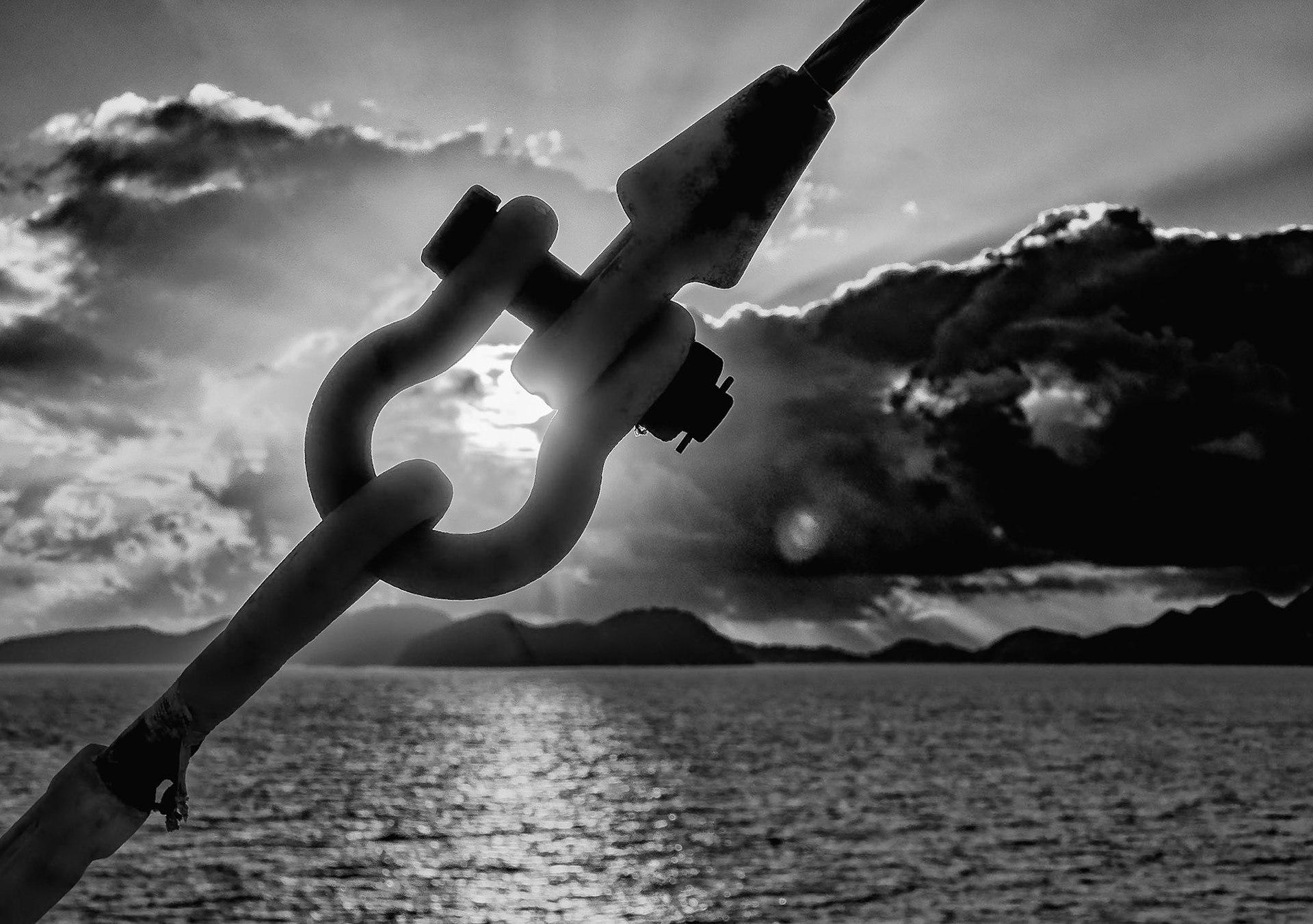 Sunrise breaks through the ships rigging as we head toward Guadeloupe