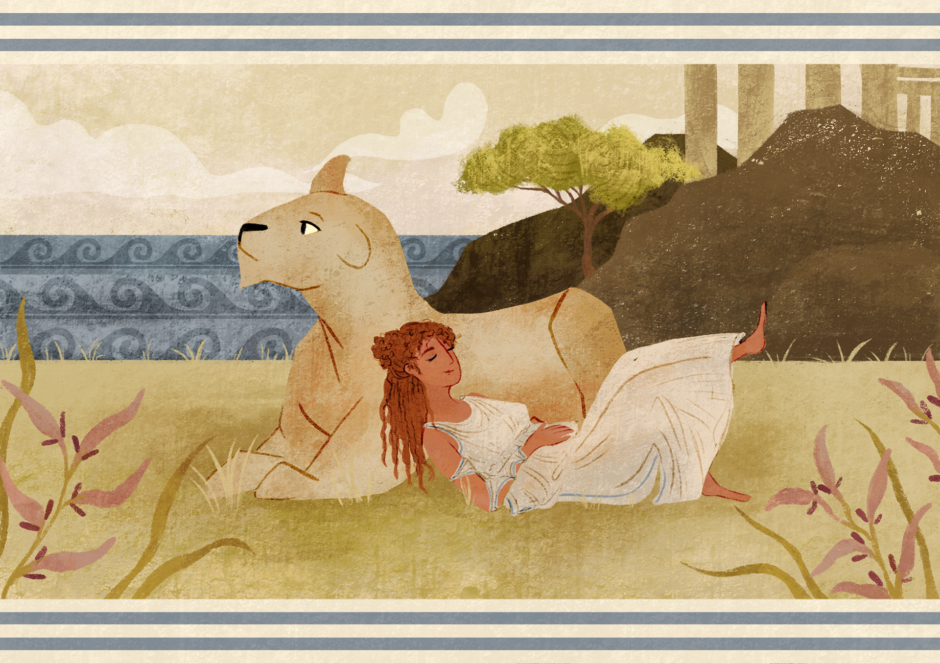 Ancient Greek fresco inspired illustration (uni project)