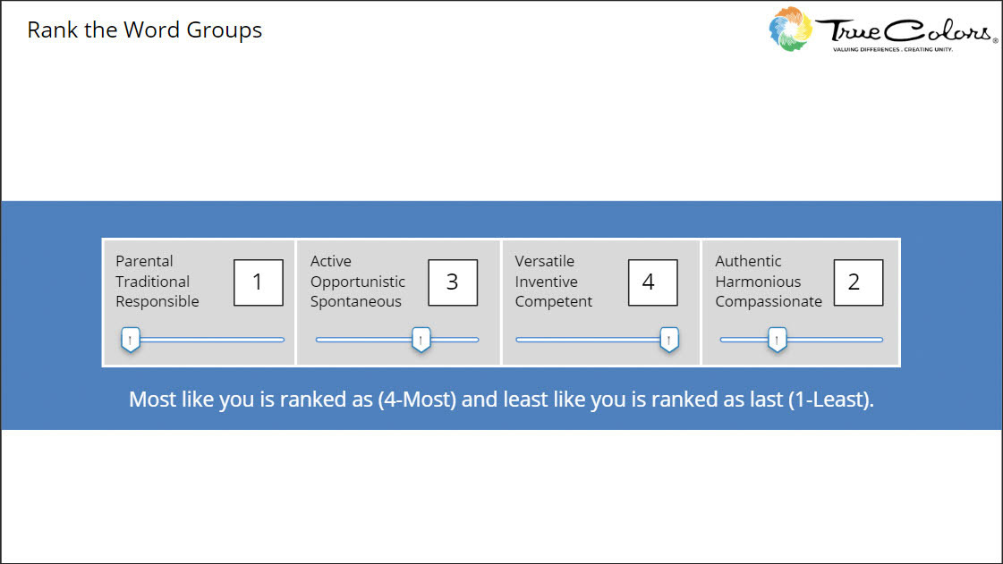Move the slider to rank each word group