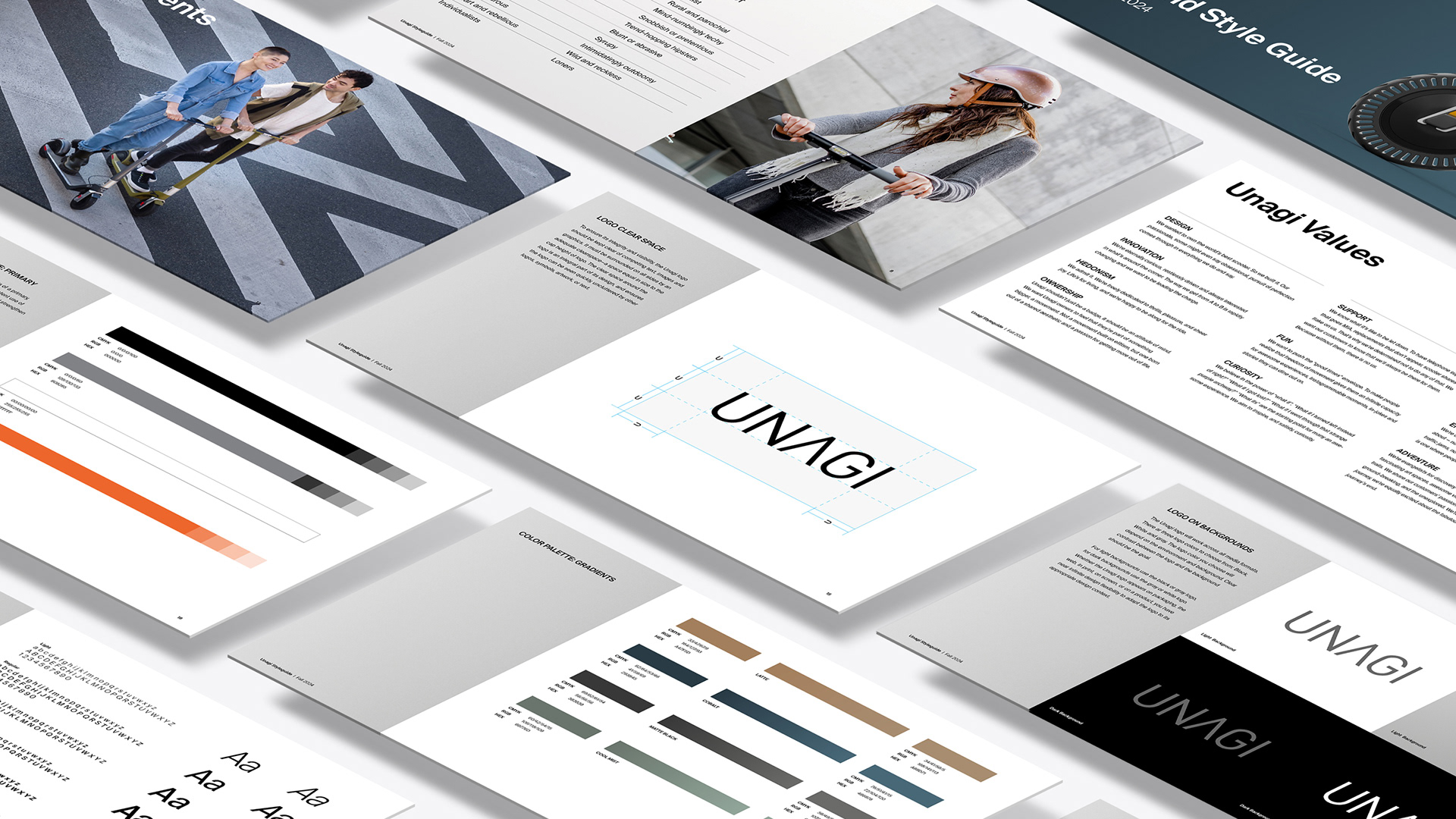 Image of Unagi brand styleguide in isometric view.