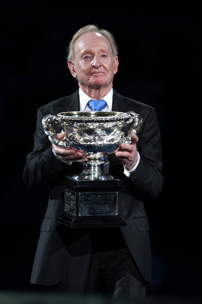 Rod Laver and the Australian Open Trophy2012 AUSTRALIAN OPEN TENNIS - MEN'S FINAL - 29TH JAN 2012Images from the 2012 Australian Open Men's Final at Rod Laver Arena, Melbourne, Victoria, AUSTRALIA.This image is for Editorial Use Only.  Any further use or individual sale of the image must be cleared by application to the Manager Sports Media Publishing (SMP Images). PHOTO BRETT CROCKFORD SMP IMAGES