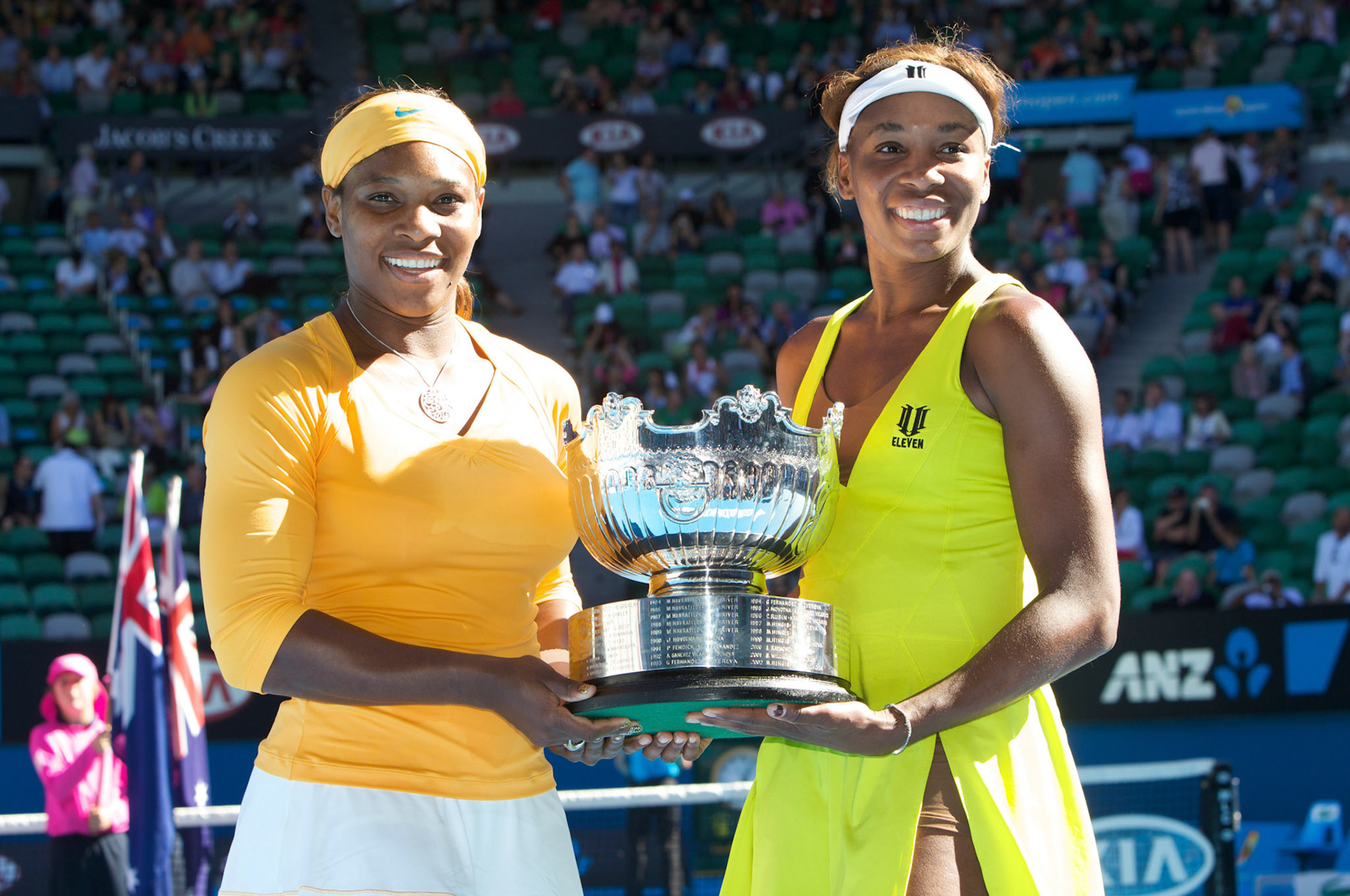 Serena Williams (USA) and Venus Williams (USA) 2010 Australian Open Tennis Melbourne Park, Victoria January 18 - 31 2010 © Sport the library/Brett Crockford  Australian Open 2010Melbourne and Olympic ParksMelbourne, VIc, Australia