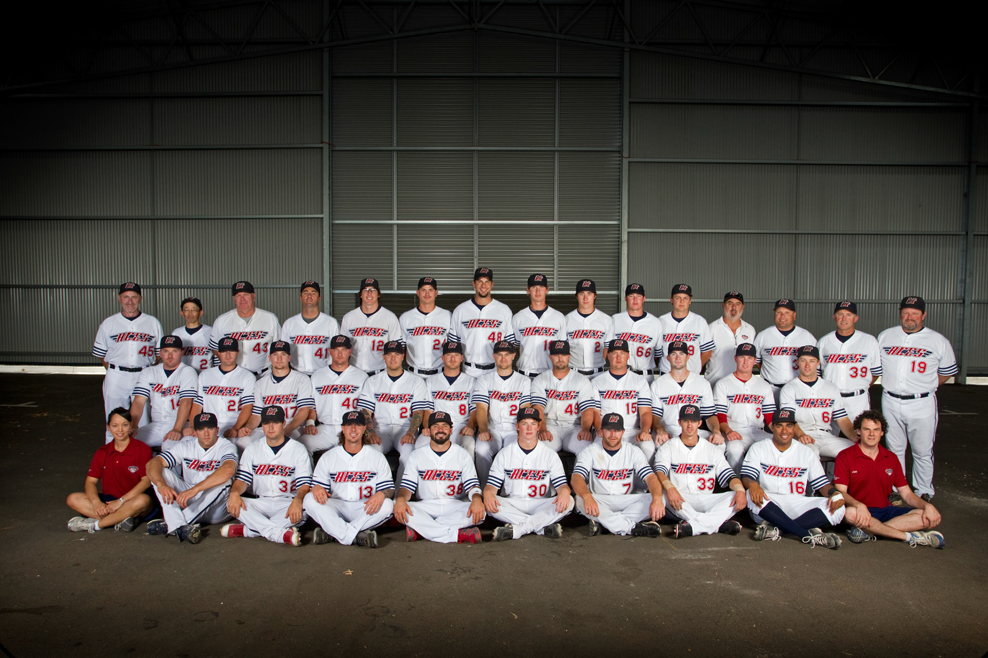 Melbourne Aces Team PhotoABL 2011/2012 - MELBOURNE ACES V CANBERRA CAVALRY - 22ND JAN 2011.  Action from Game 5 of the Australian Baseball League (ABL) 2011/2012 season between the Melbourne Aces v Canberra Cavalry at the Melbourne Showgrounds, Melbourne, Victoria. This image is for Editorial Use Only. Any further use or individual sale of the image must be cleared by application to the Manager Sports Media Publishing (SMP Images). PHOTO : BRETT CROCKFORD SMP IMAGES