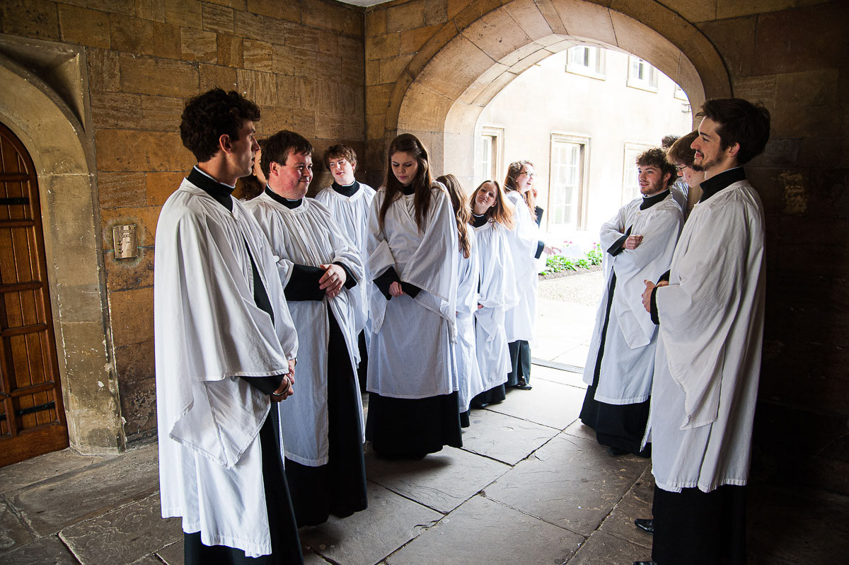 Wedding choristers at Caius and Gonville College, Cambridge waiting with me for the bride to arrive.