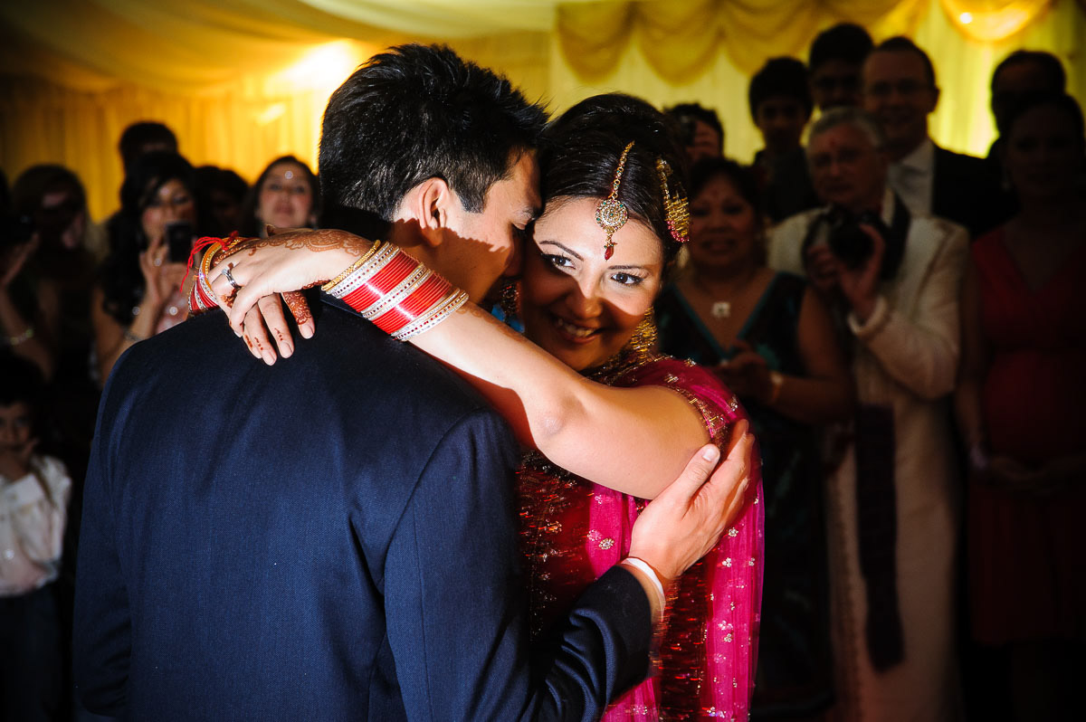 Bride and groom’s first dance at an Asian wedding in Norfolk