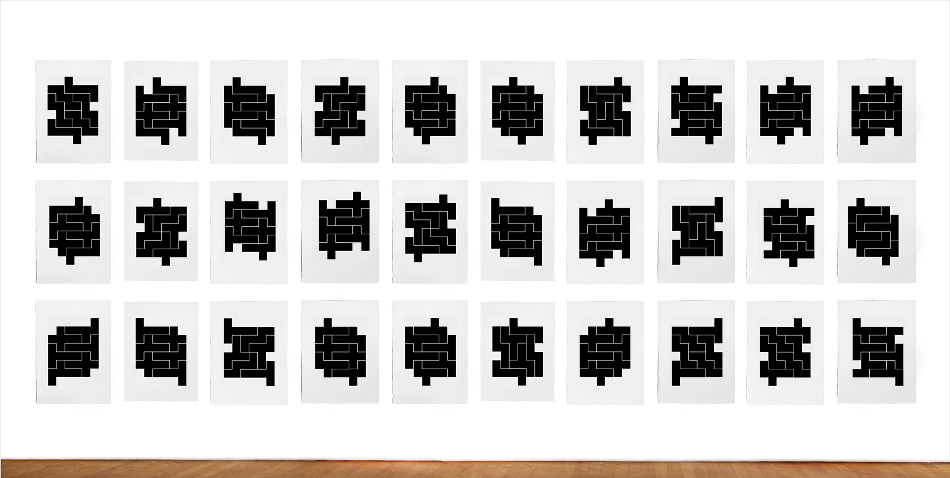 Untitled, 30 graphite and gouache on paper drawings, each 22x30", 2017