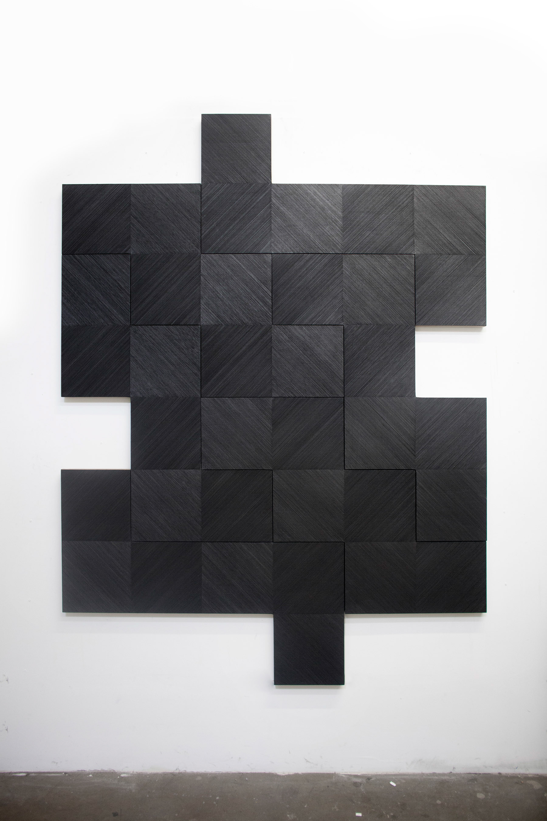Untitled, graphite and flashe on six shaped linen canvases, 6x8', 2018