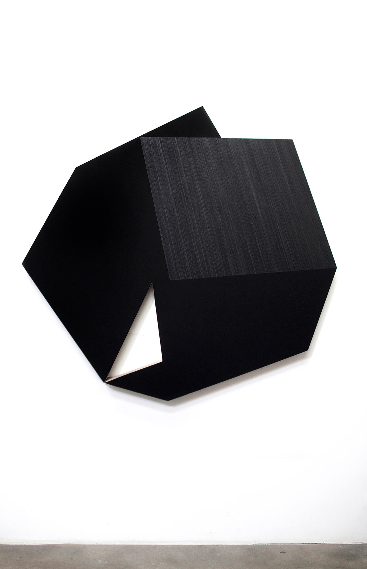 Untitled, graphite and flashe on shaped linen canvas, 50x47", 2019