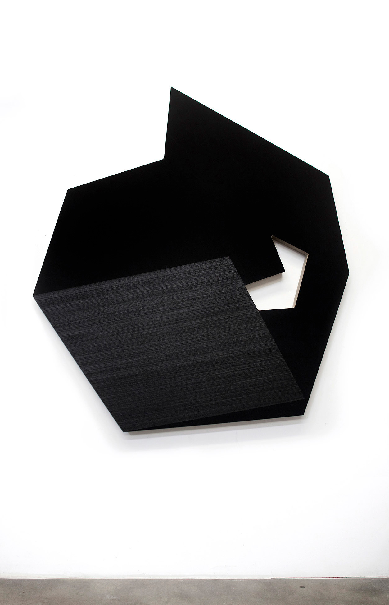 Untitled, graphite and flashe on shaped linen canvas, 46x50", 2019