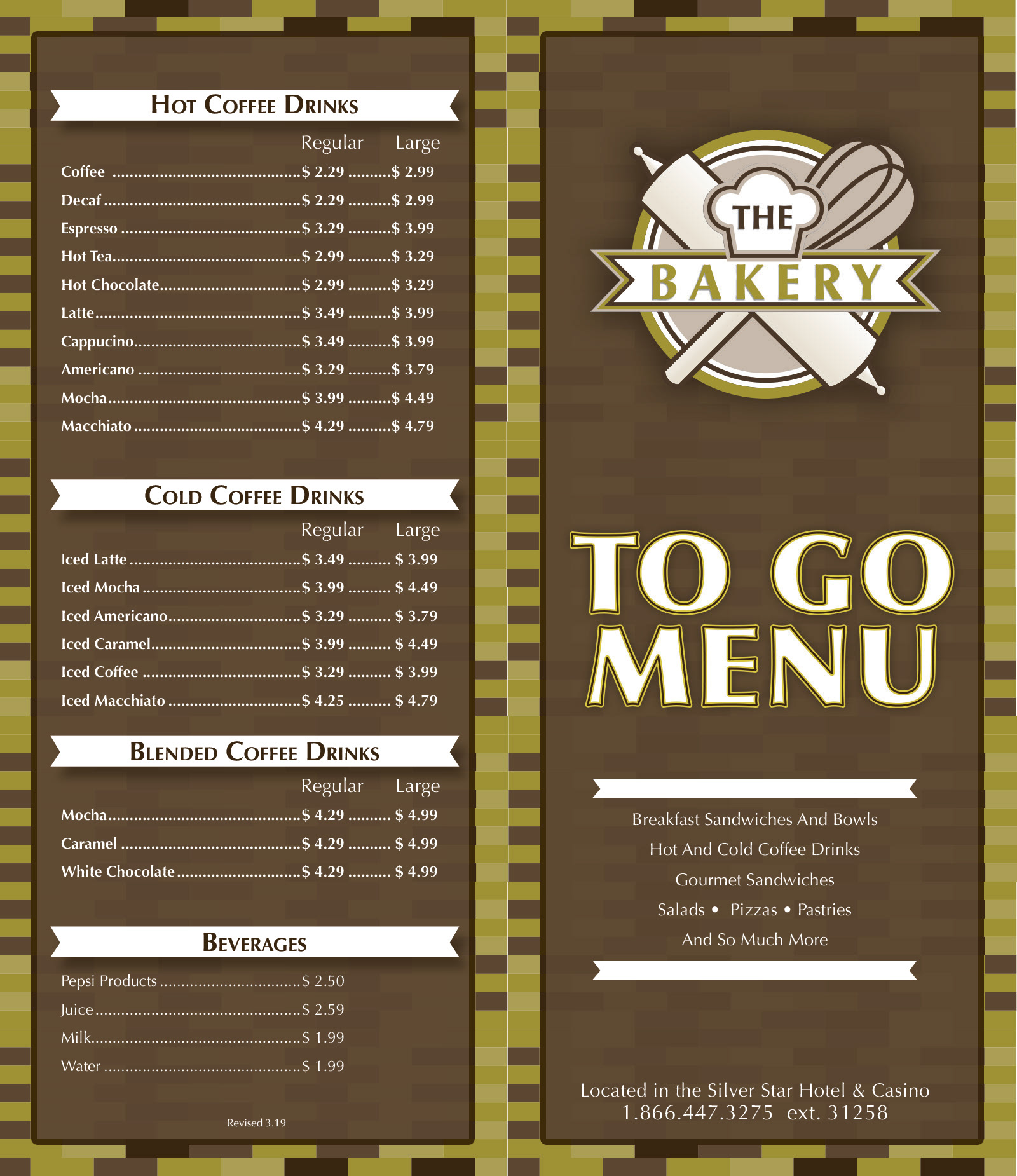 The Bakery Folded Menu - Outside