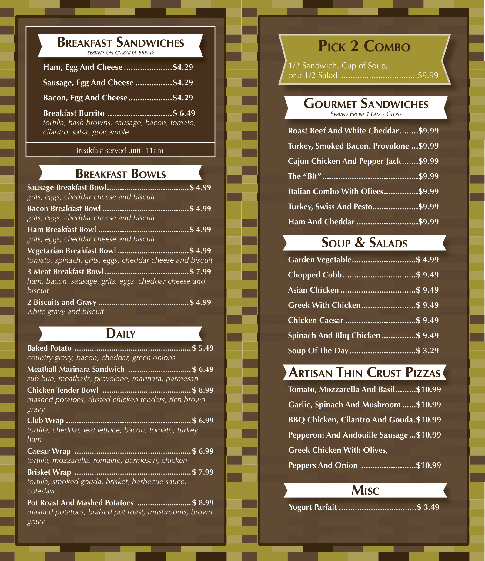 The Bakery Folded Menu - Inside