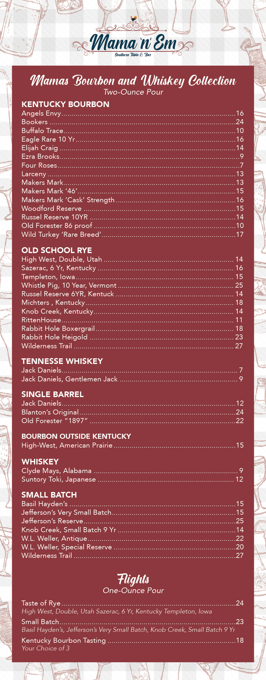 Mama 'n Em Drink Menu - Front