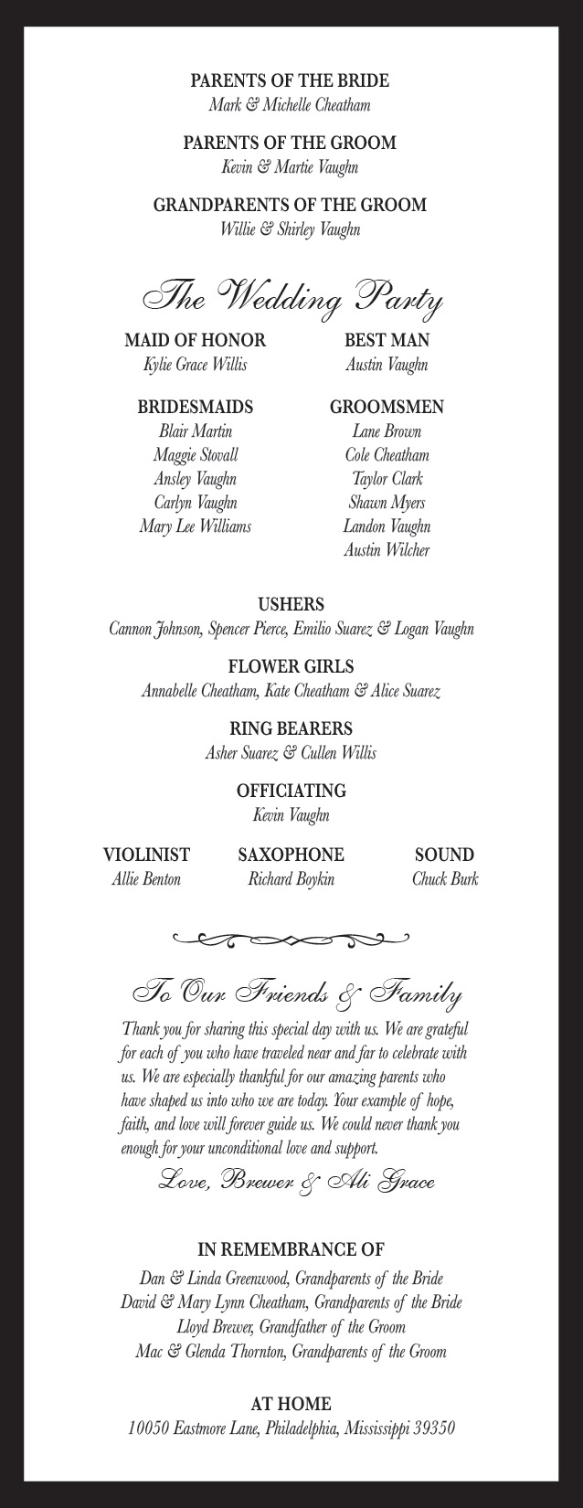 Wedding Program Back