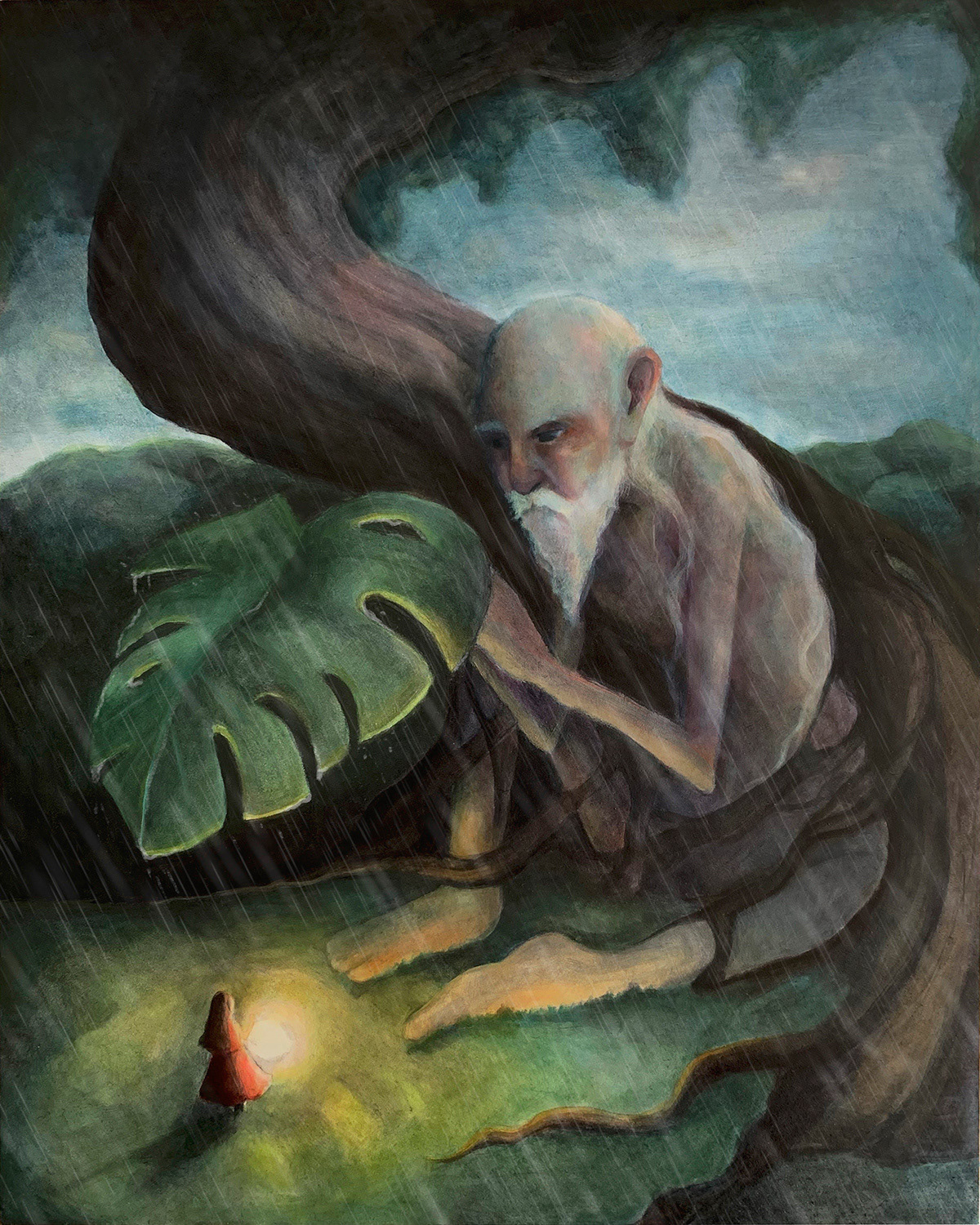 Giving, oil on panel 