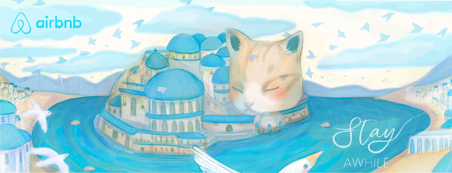 Greece Airbnb Travel banner, digital 