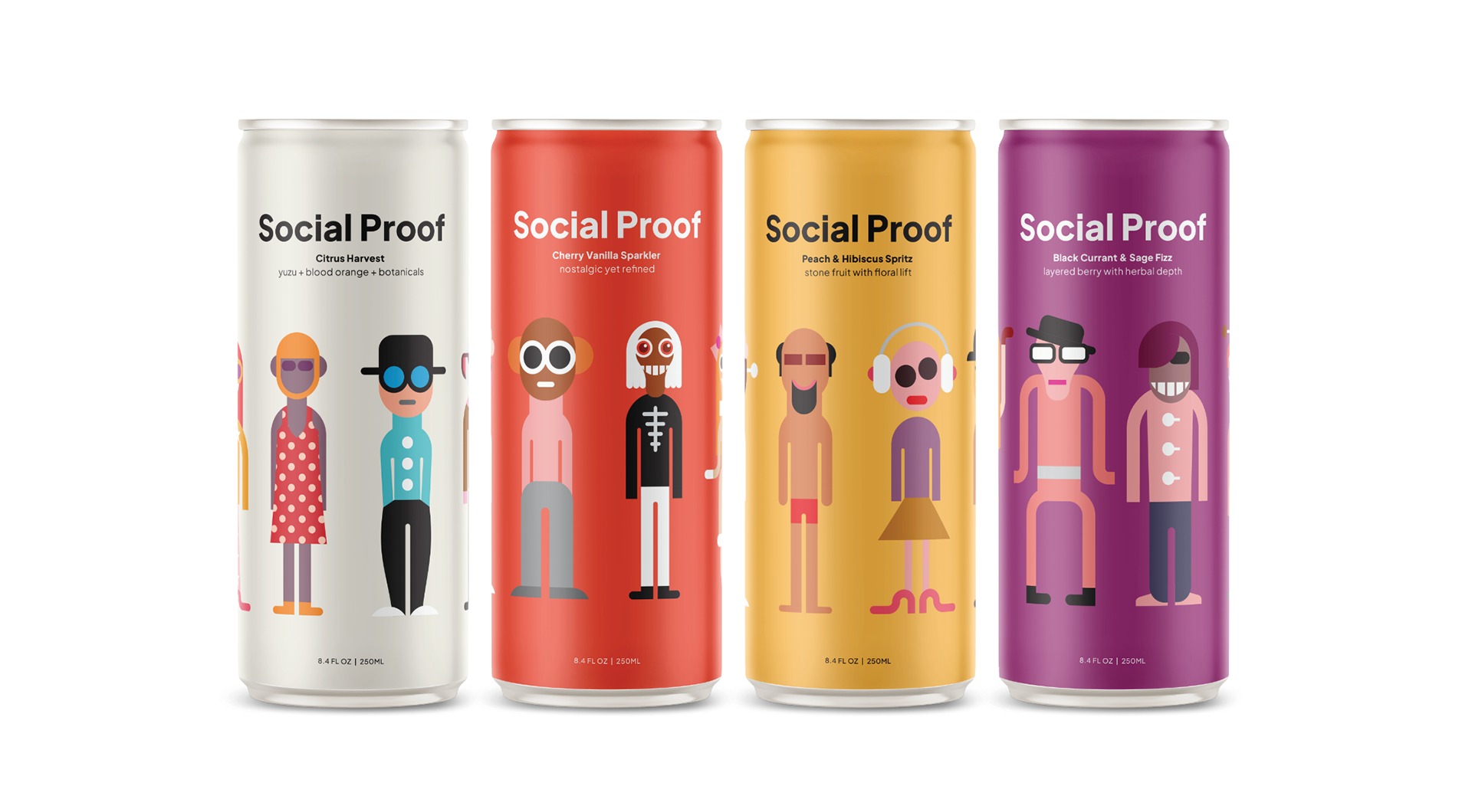 Image of Social Proof non-alcoholic beverages in colorful cans.