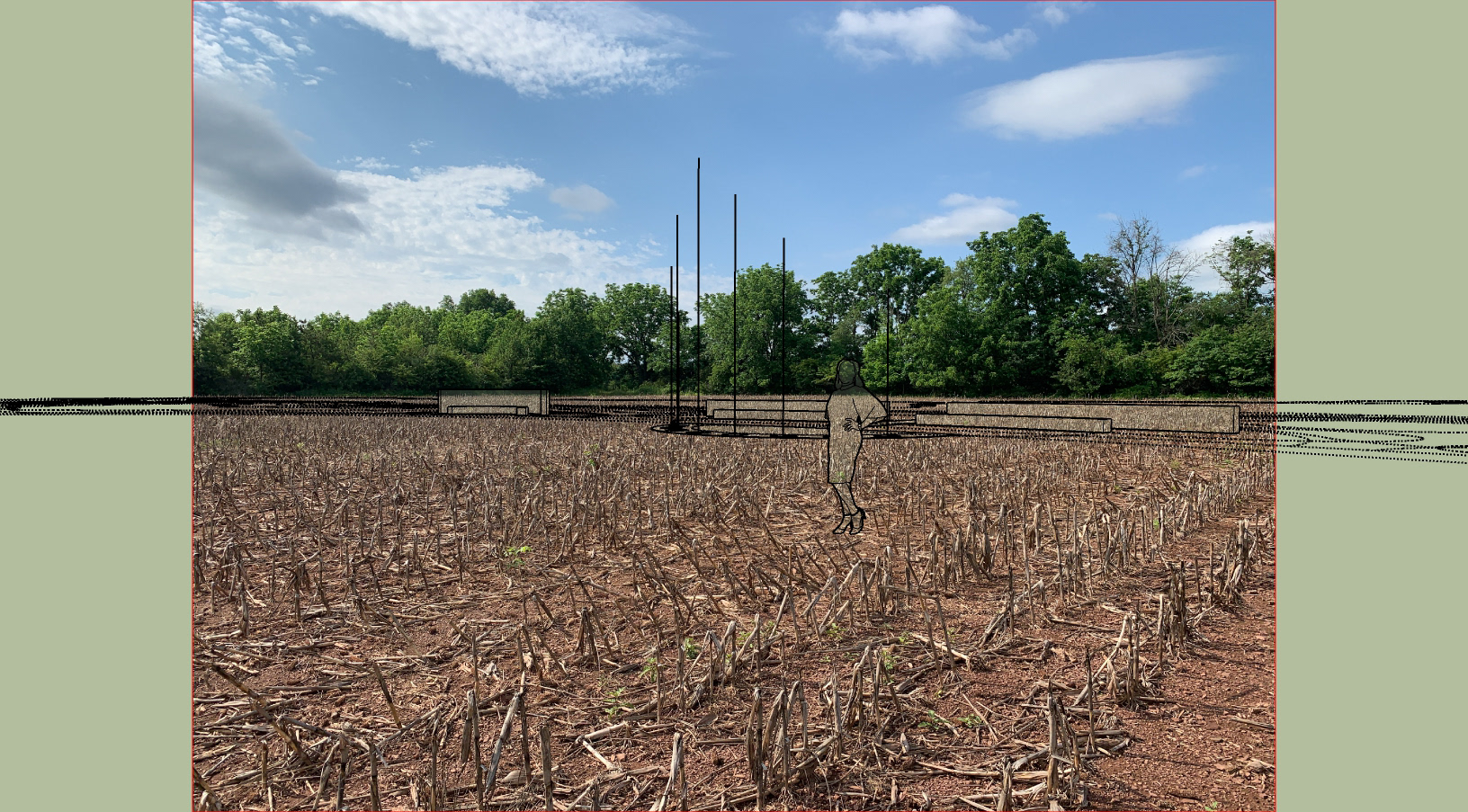Plan linework and site photo brought into 3D modeling space to align perspective