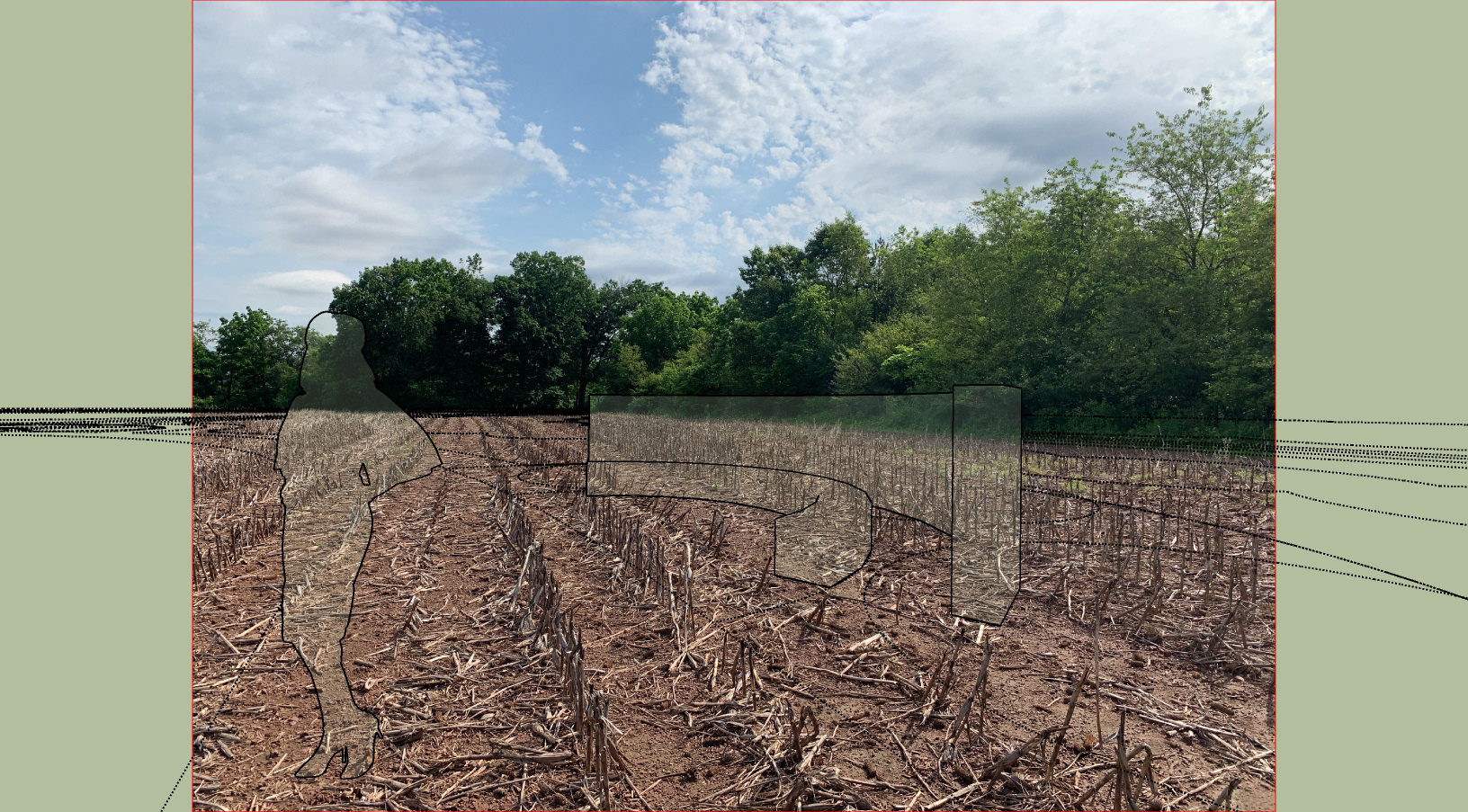 Plan linework and site photo brought into 3D modeling space to align perspective