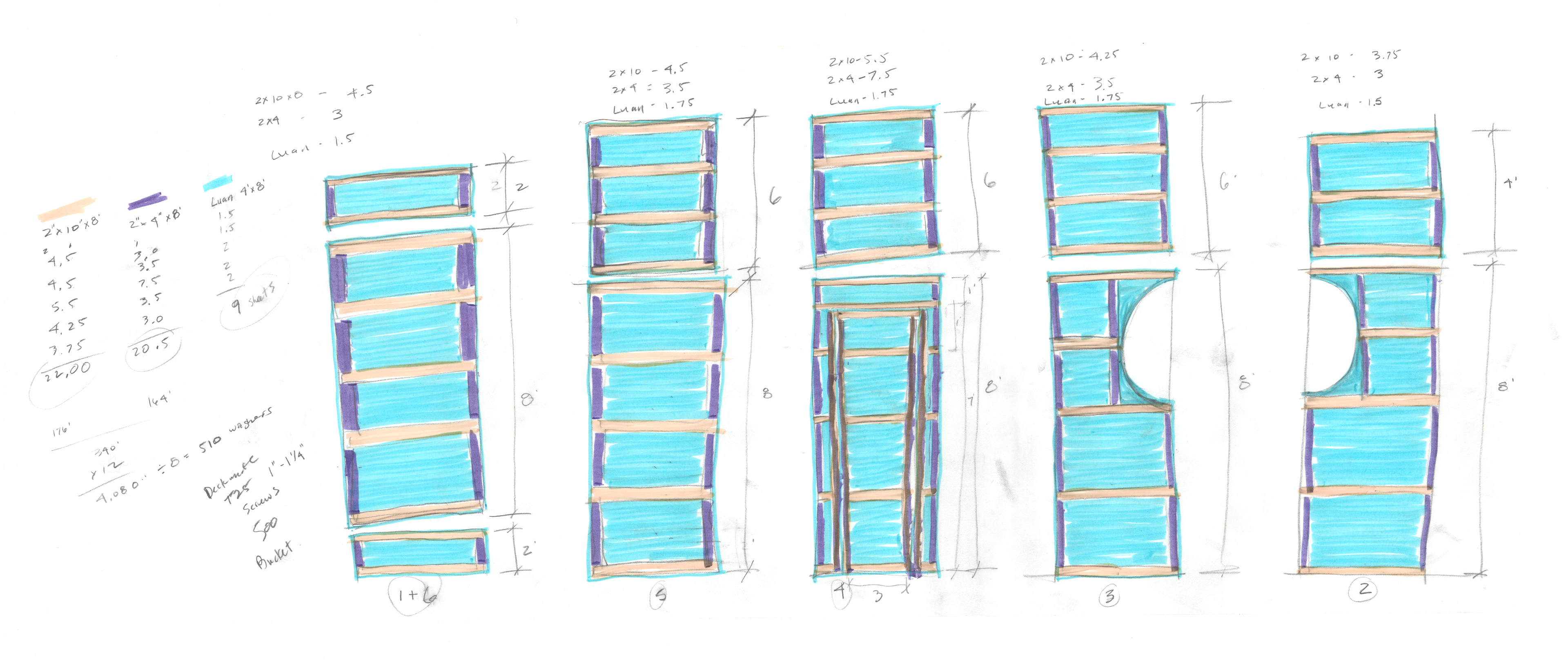 Planning the framing and estimating lumber needed. 