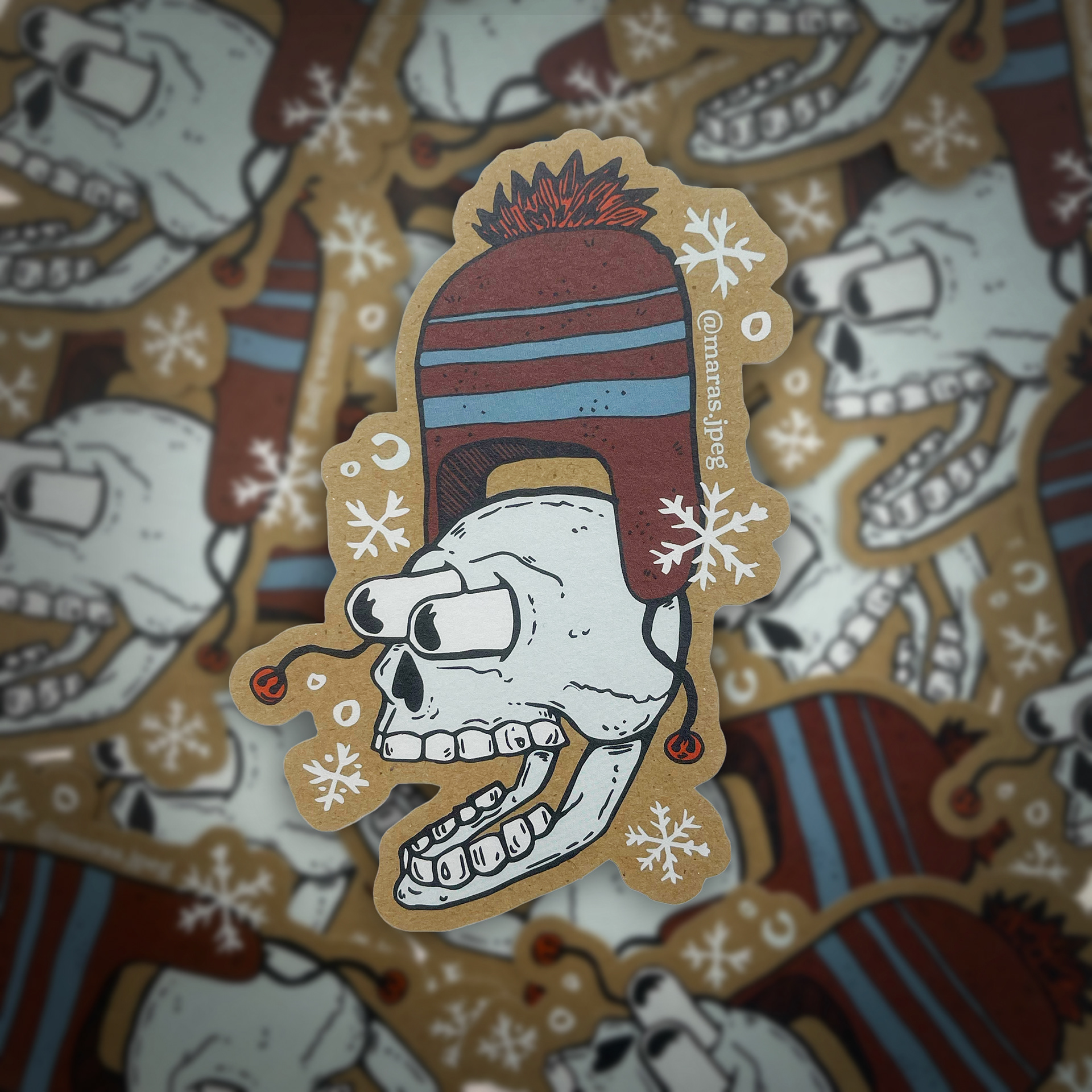 Monster sticker on kraft paper.