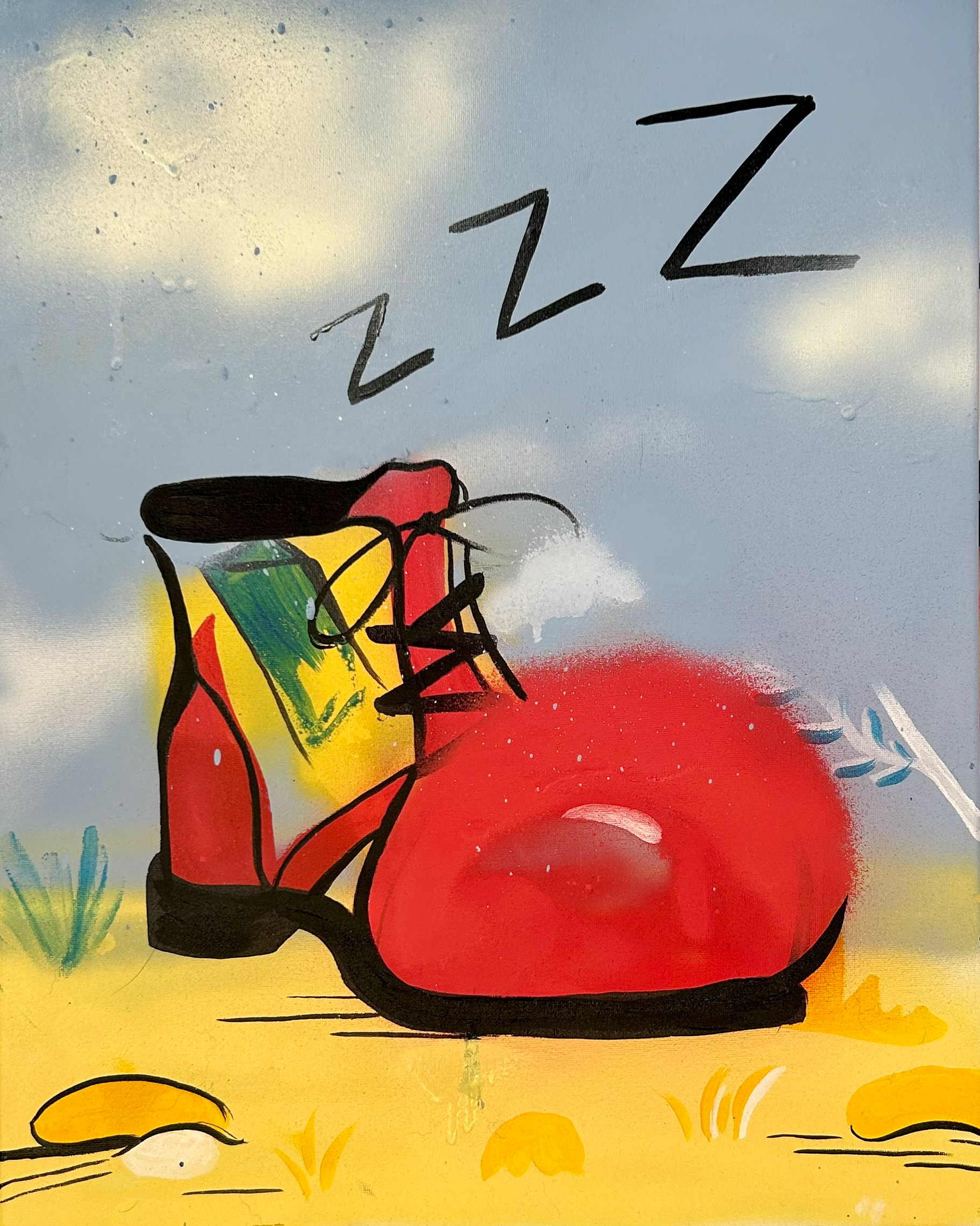 Honk-Shoe, 20"x16", acrylic and spray paint on canvas