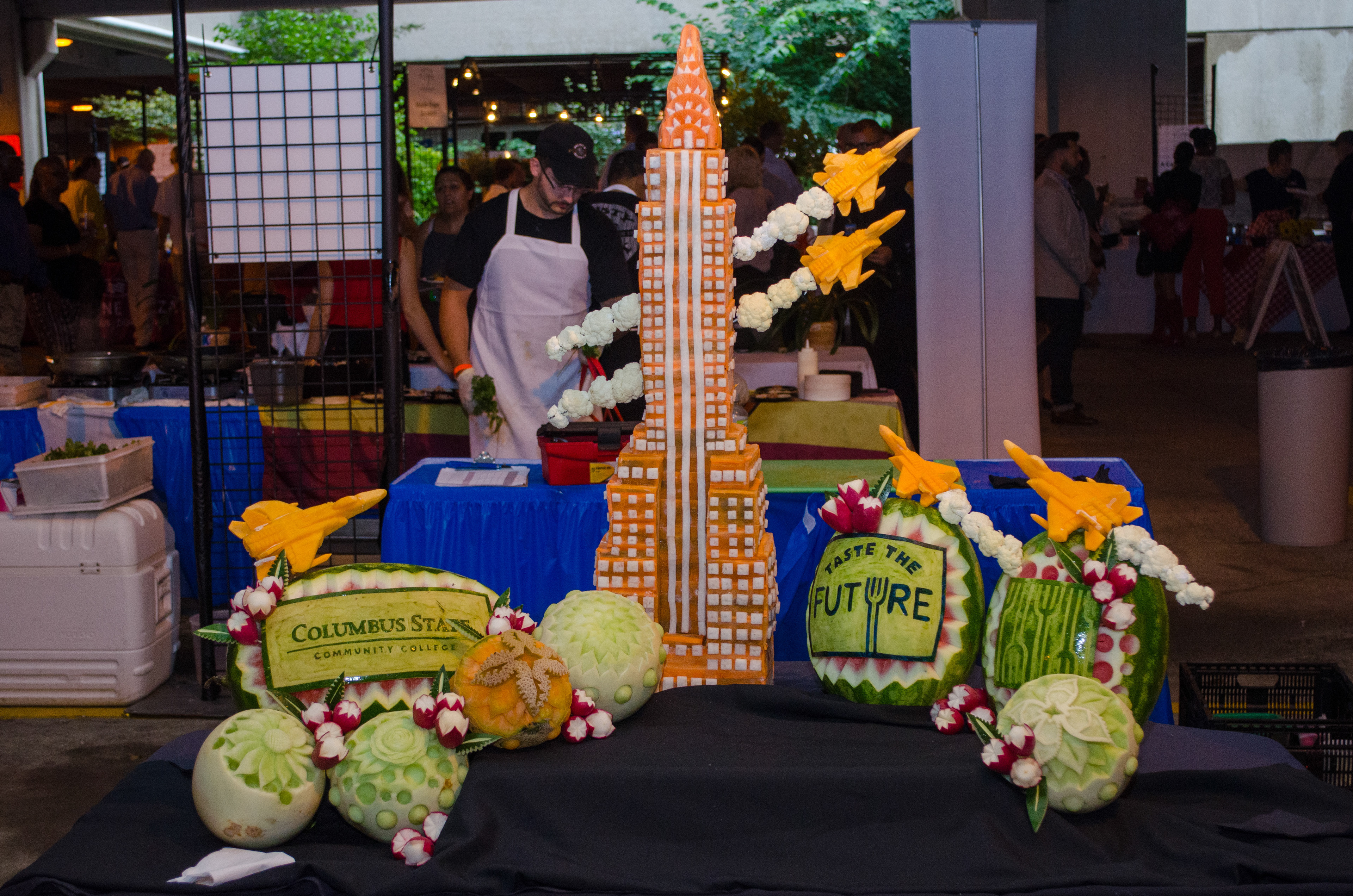 Columbus State taste the future event, food sculpture display.