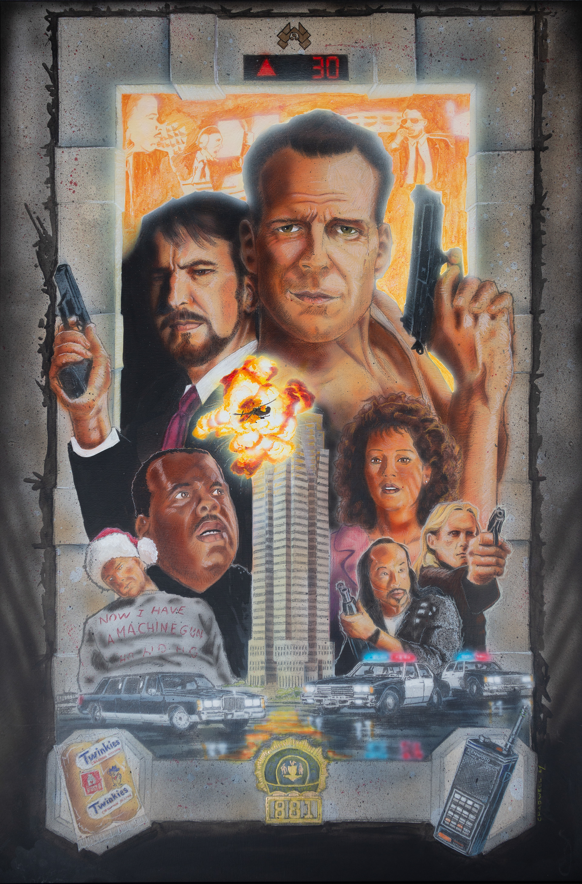 Die Hard in the style of Drew Struzan. 27"x40" Acrylic on Masonite