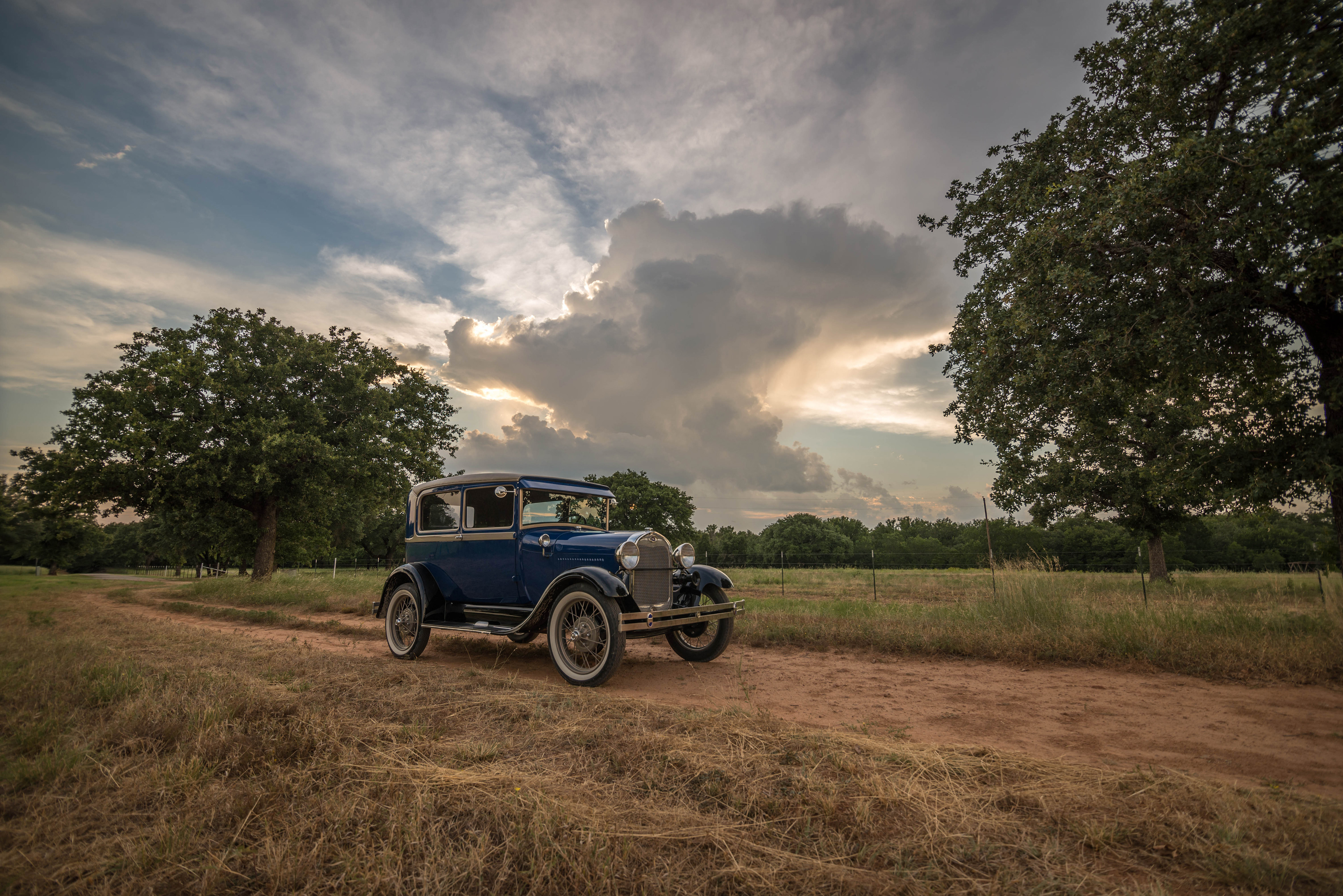 George Hullum's 1929 Model A Ford at sunset. Brownwood, Texas.