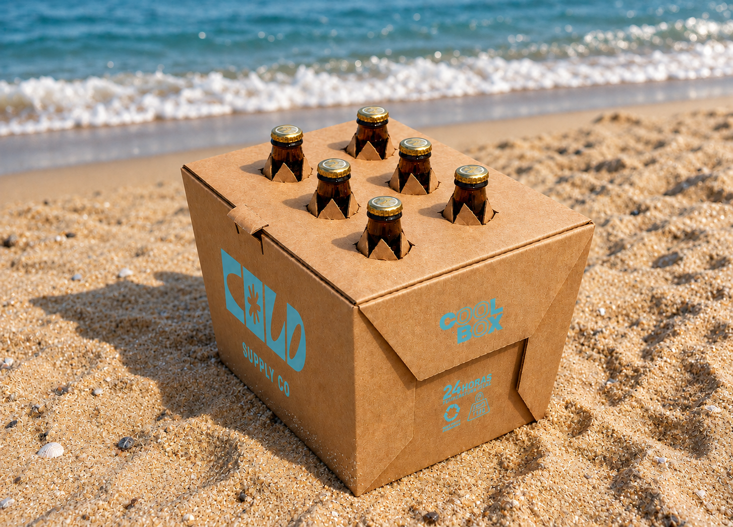 Hielera de cartón para bebidas COOL BOX, reciclable y plegable, ideal para playa, eventos y promociones