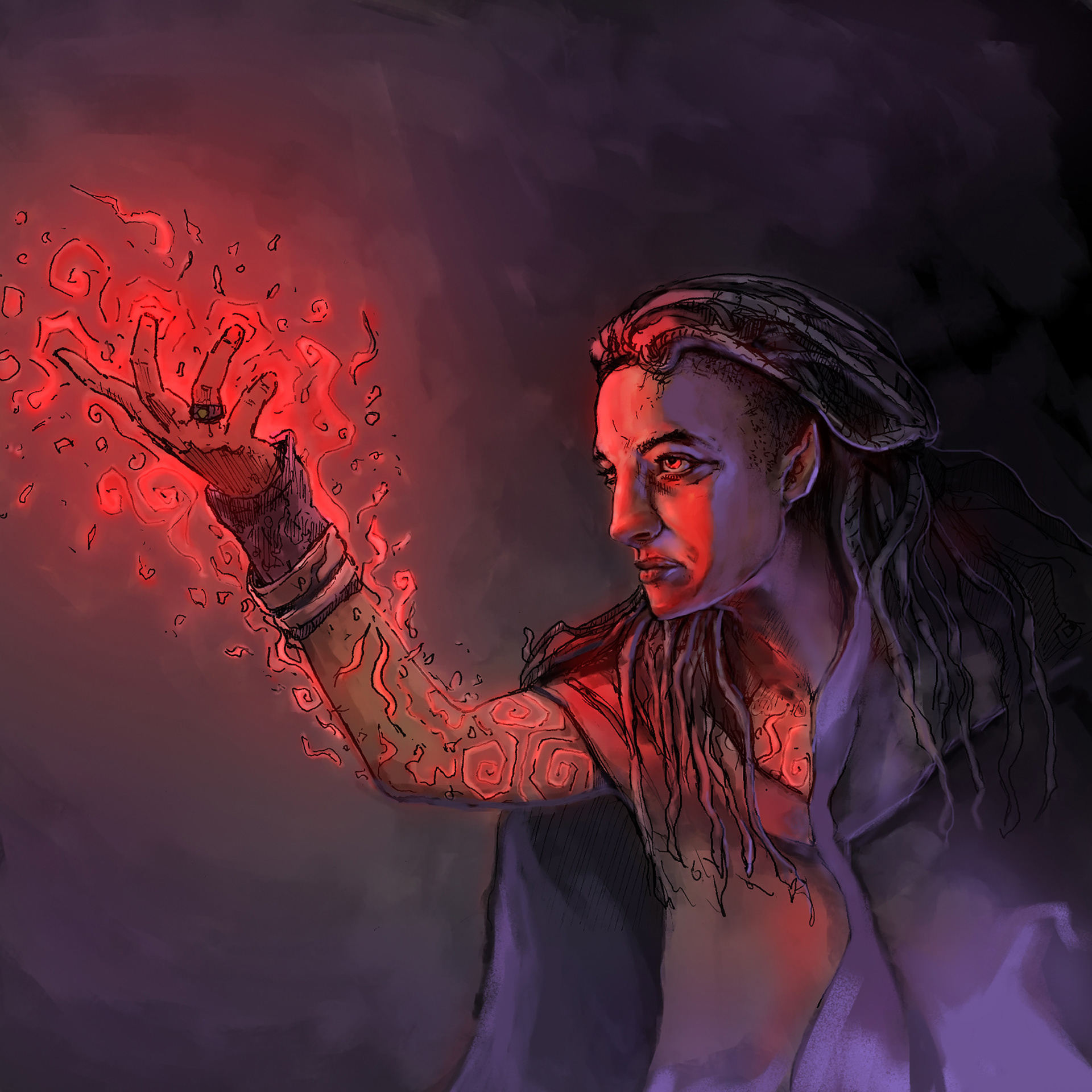 Cultist. Pen drawing, coloured in Adobe Photoshop.