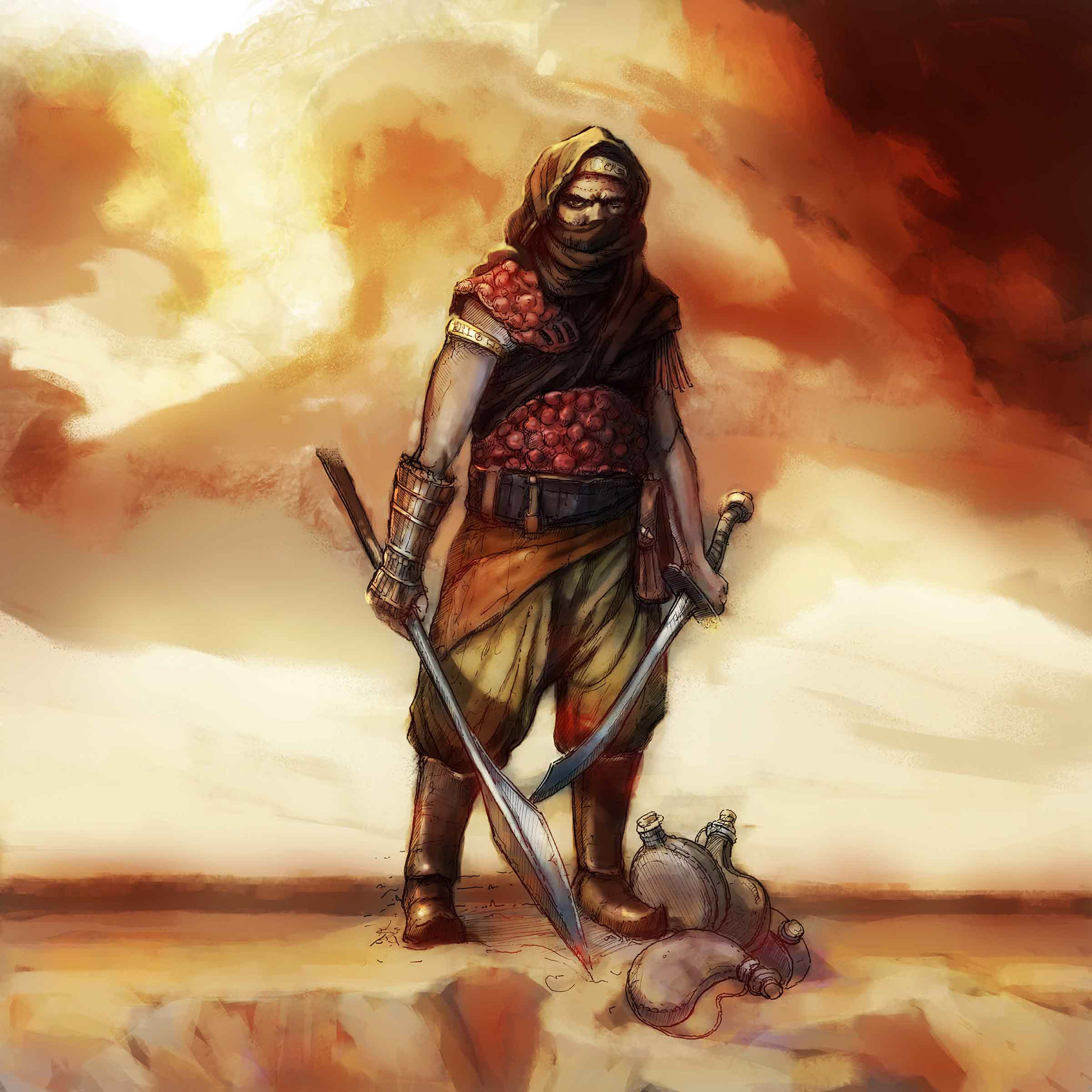 Water Bandit. Pen drawing, coloured in Adobe Photoshop.