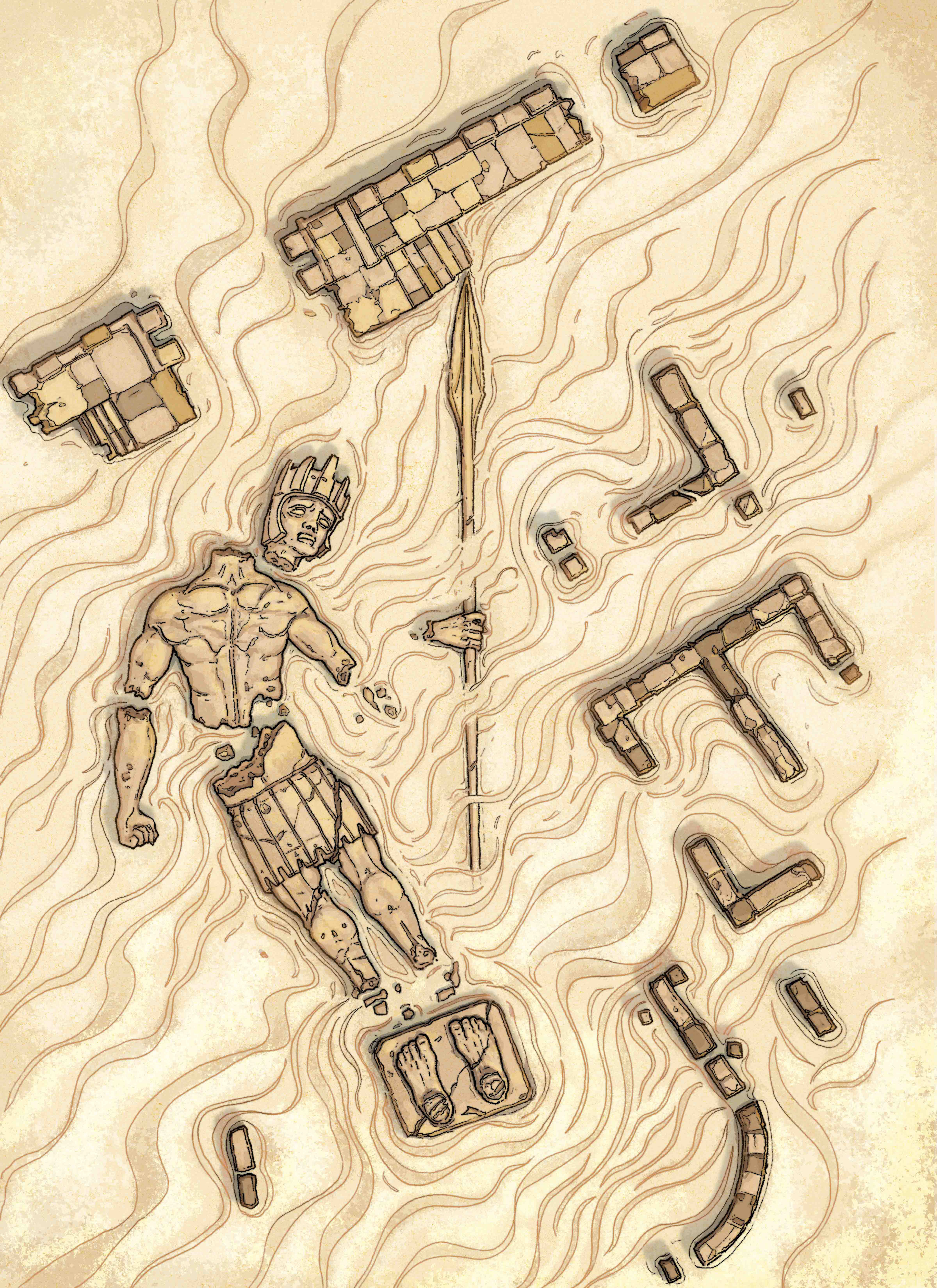 Desert Encounter Mapn. Pen drawing, coloured in Photoshop.