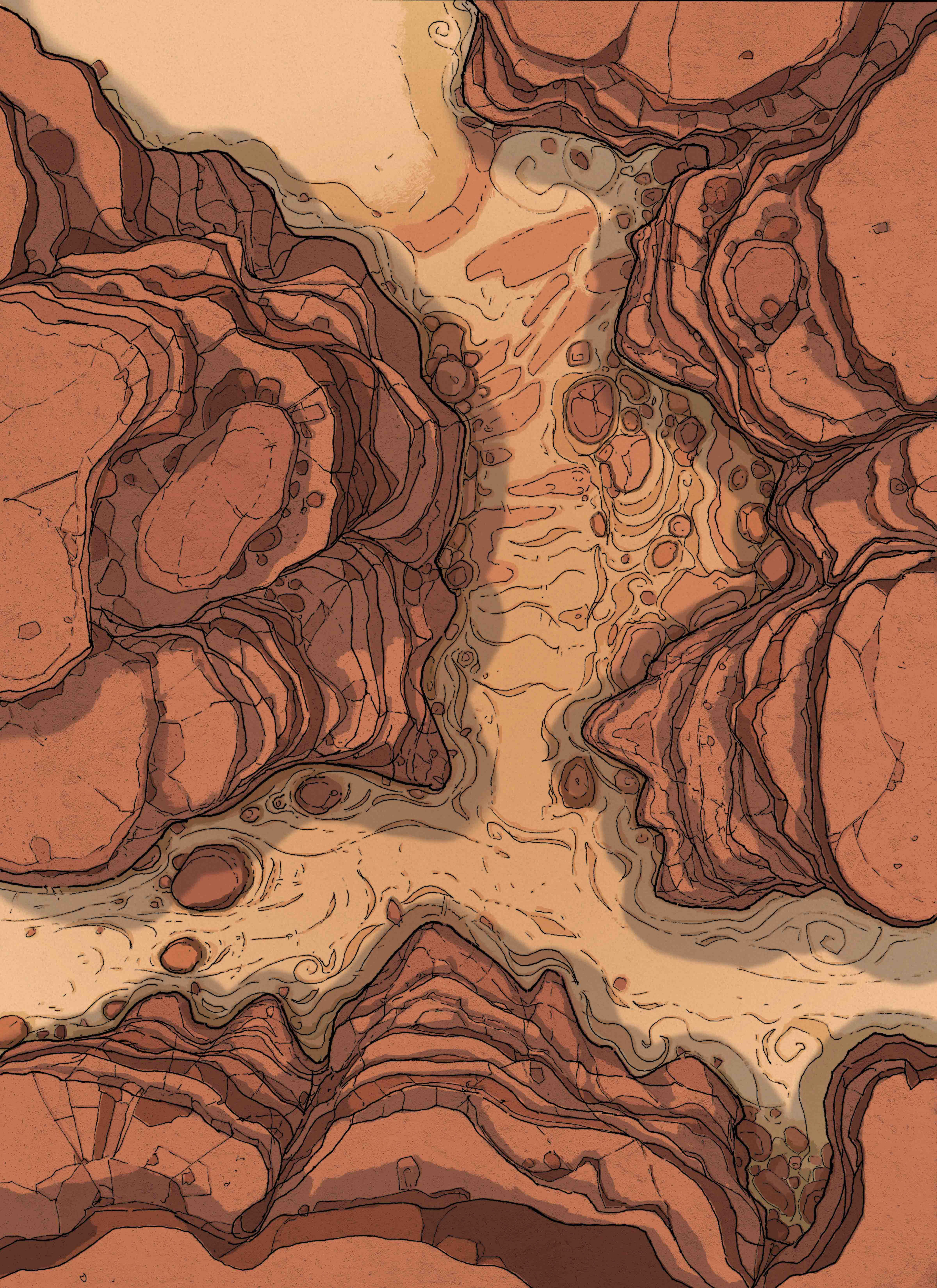 Desert Encounter Map. Pen drawing, coloured in Photoshop.