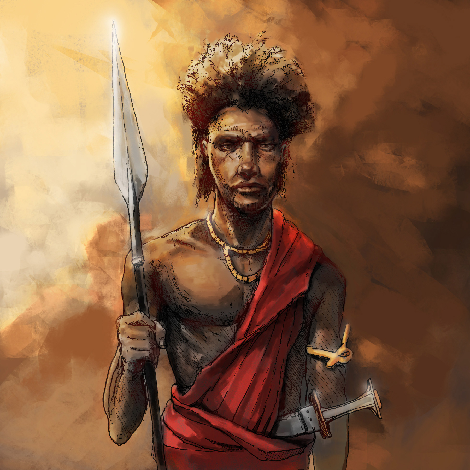 Anak Roksaa Warrior. Pen drawing, coloured in Adobe Photoshop.