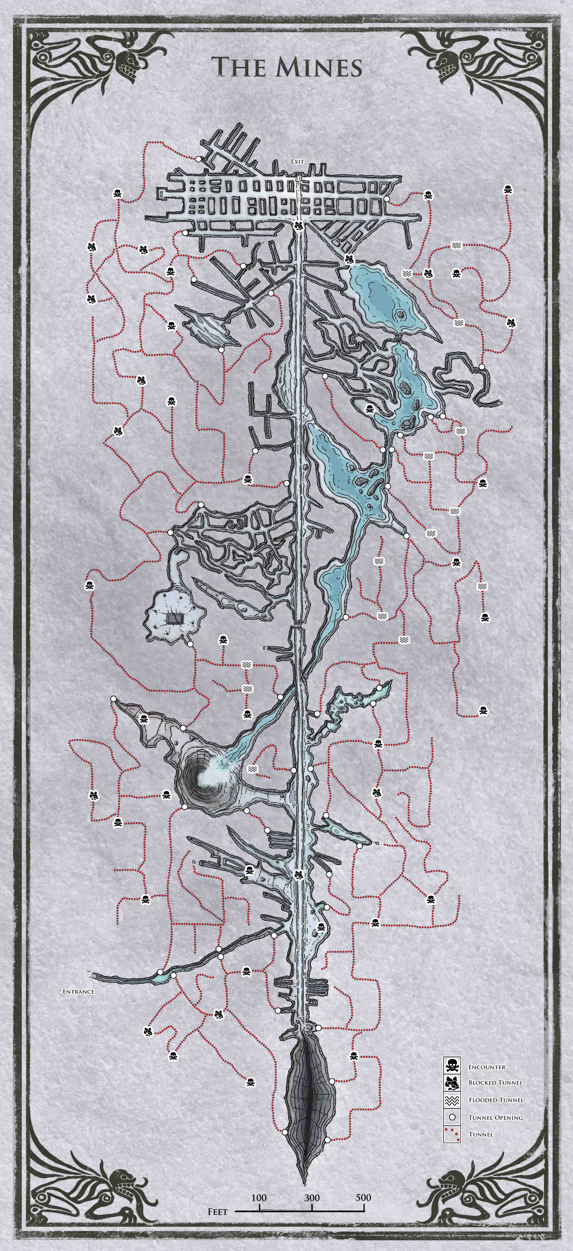 Mine Overview Map. Pen drawing, coloured in Photoshop.