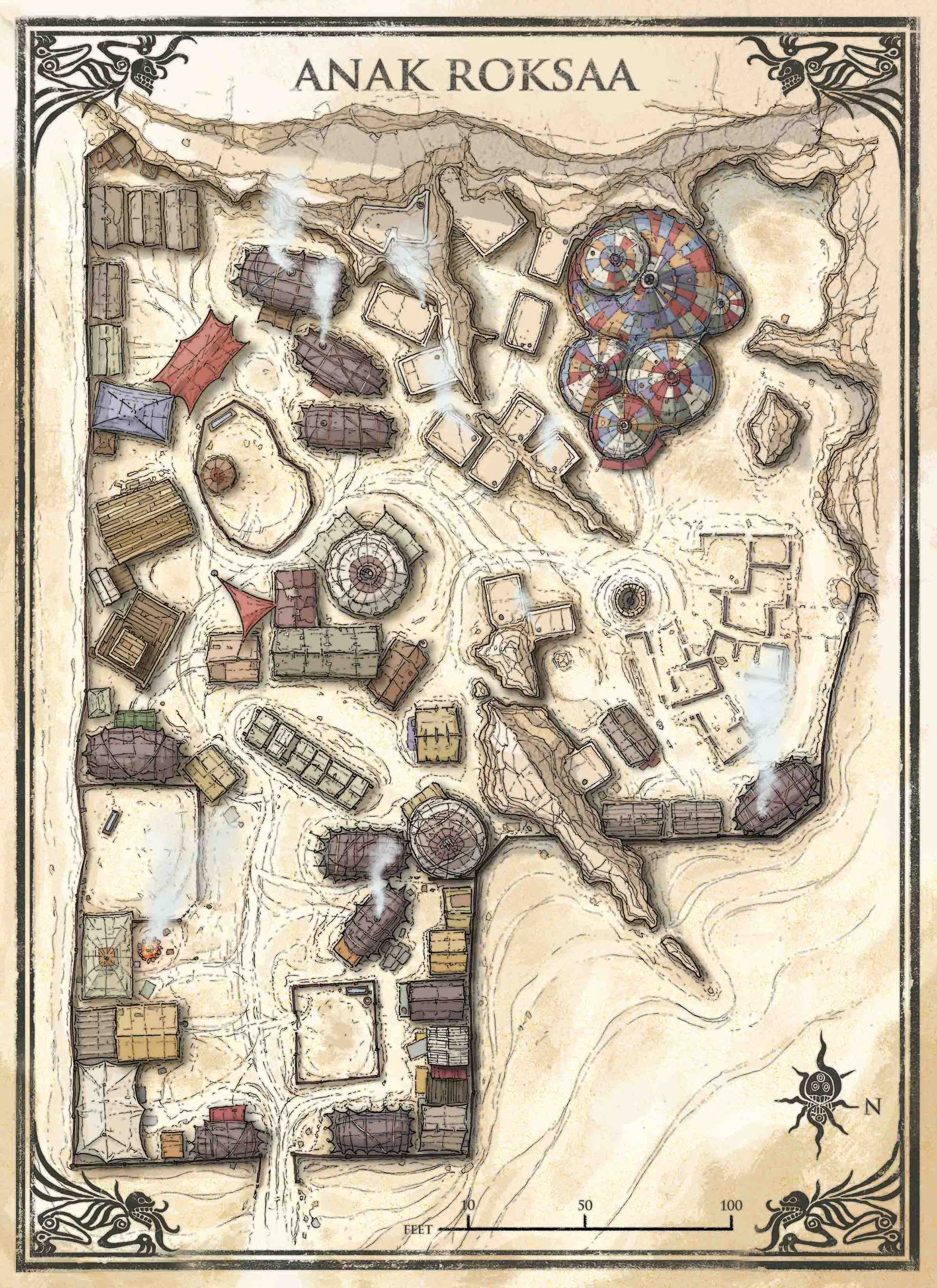 Roksaa Town. Pen drawing, coloured in Photoshop.