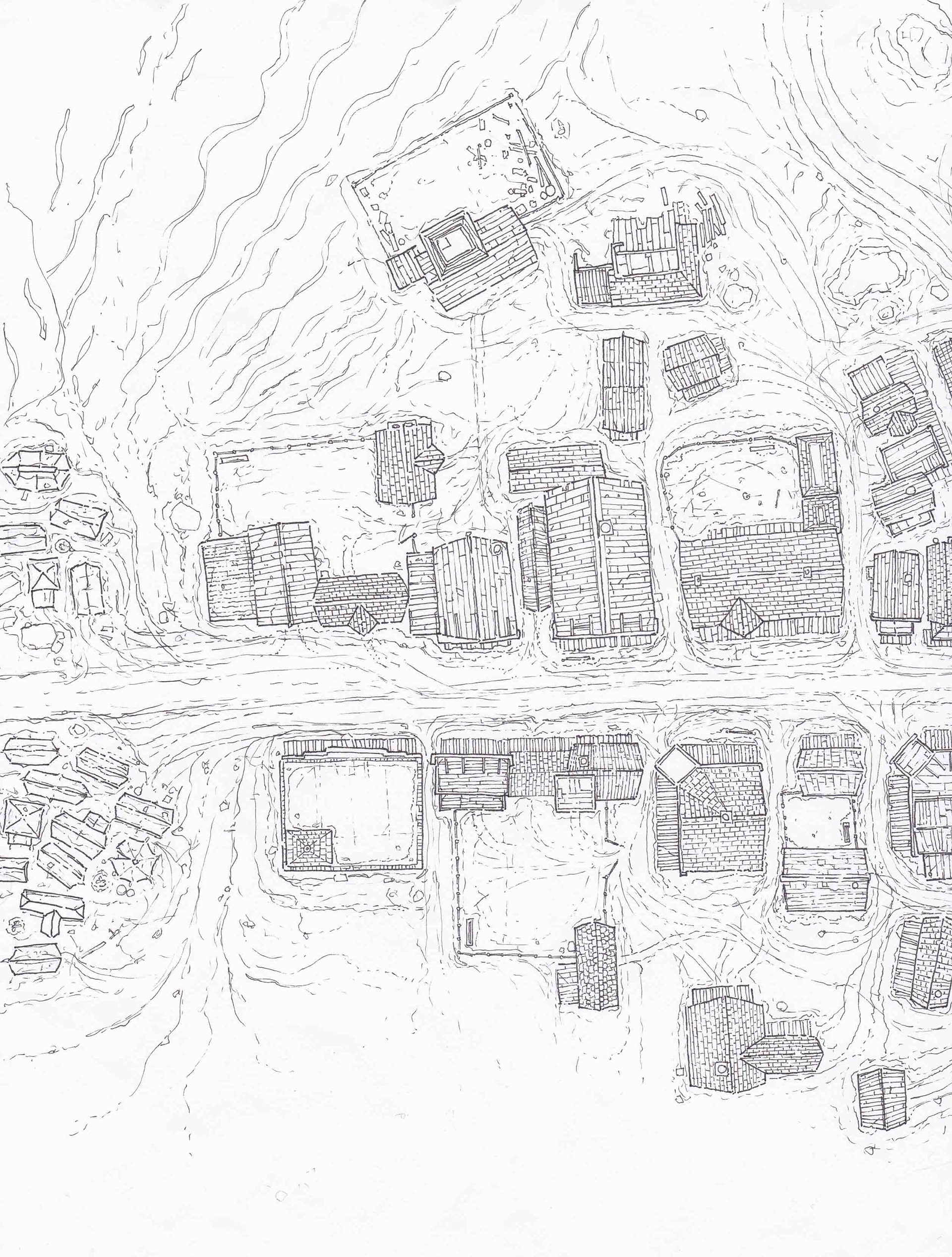 Town concept. Pen on paper outline