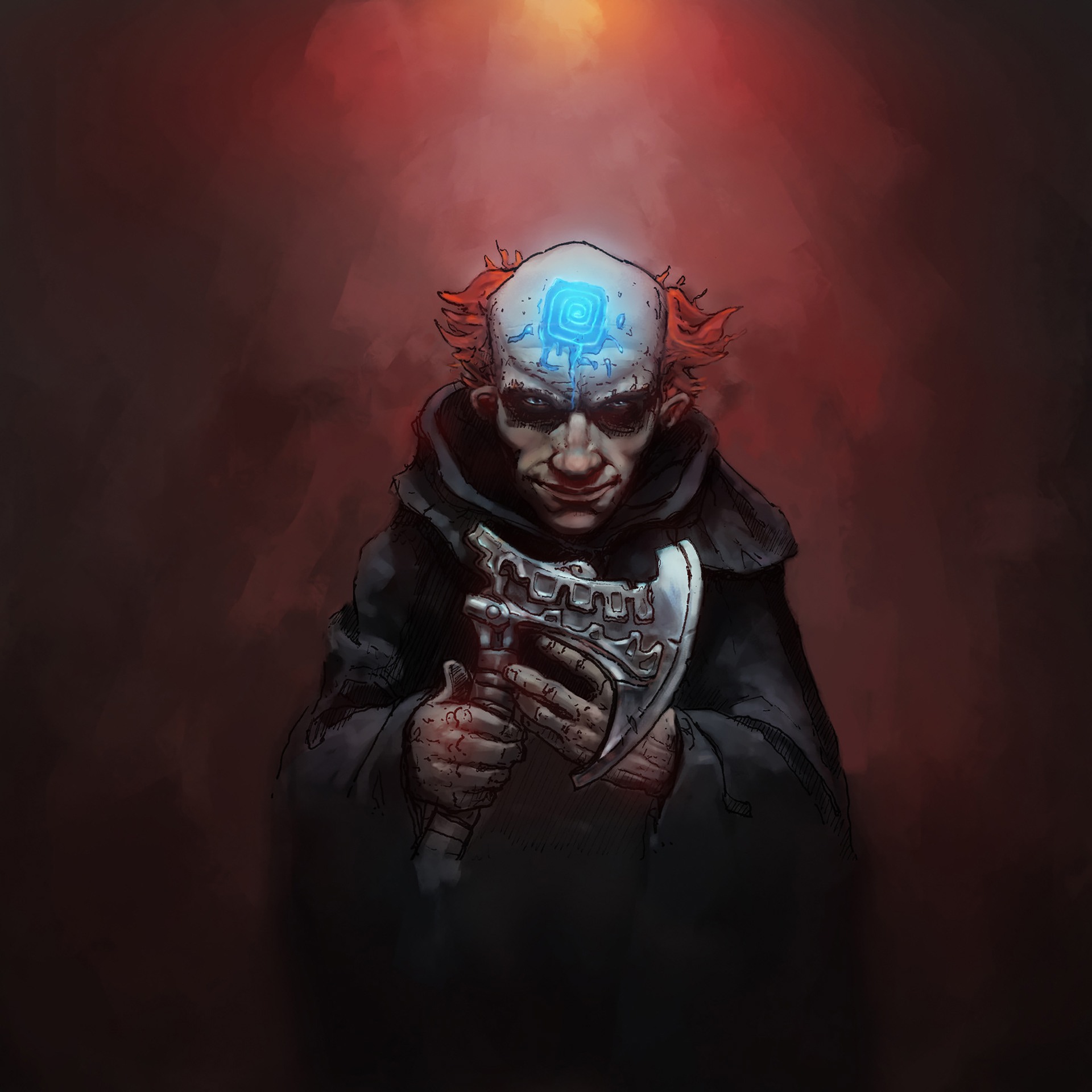 Cultist. Pen drawing, coloured in Adobe Photoshop.