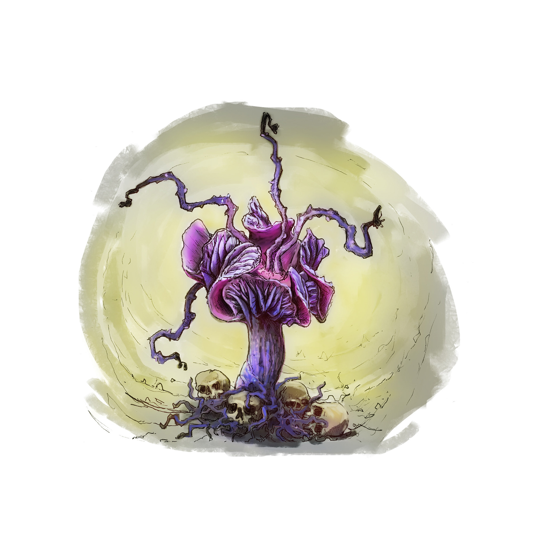 Violet Fungus. Pen drawing, coloured in Adobe Photoshop.