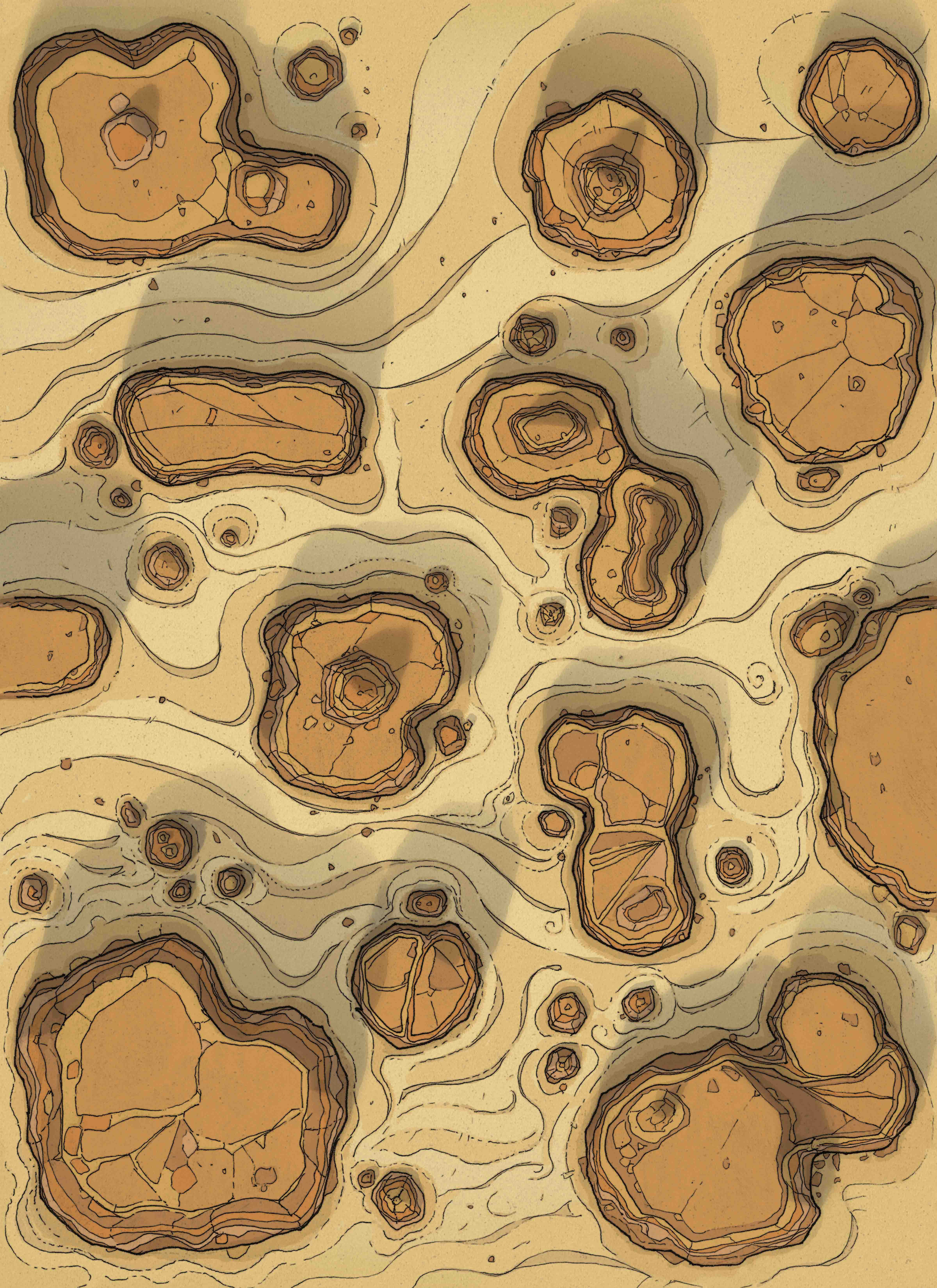 Desert Encounter Mapn. Pen drawing, coloured in Photoshop.