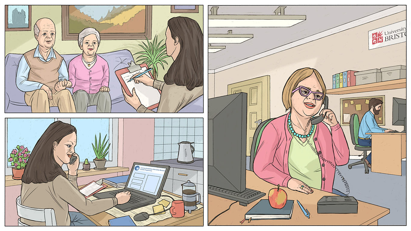 A set of illustrations commissioned by University of Bristol presenting the research project.