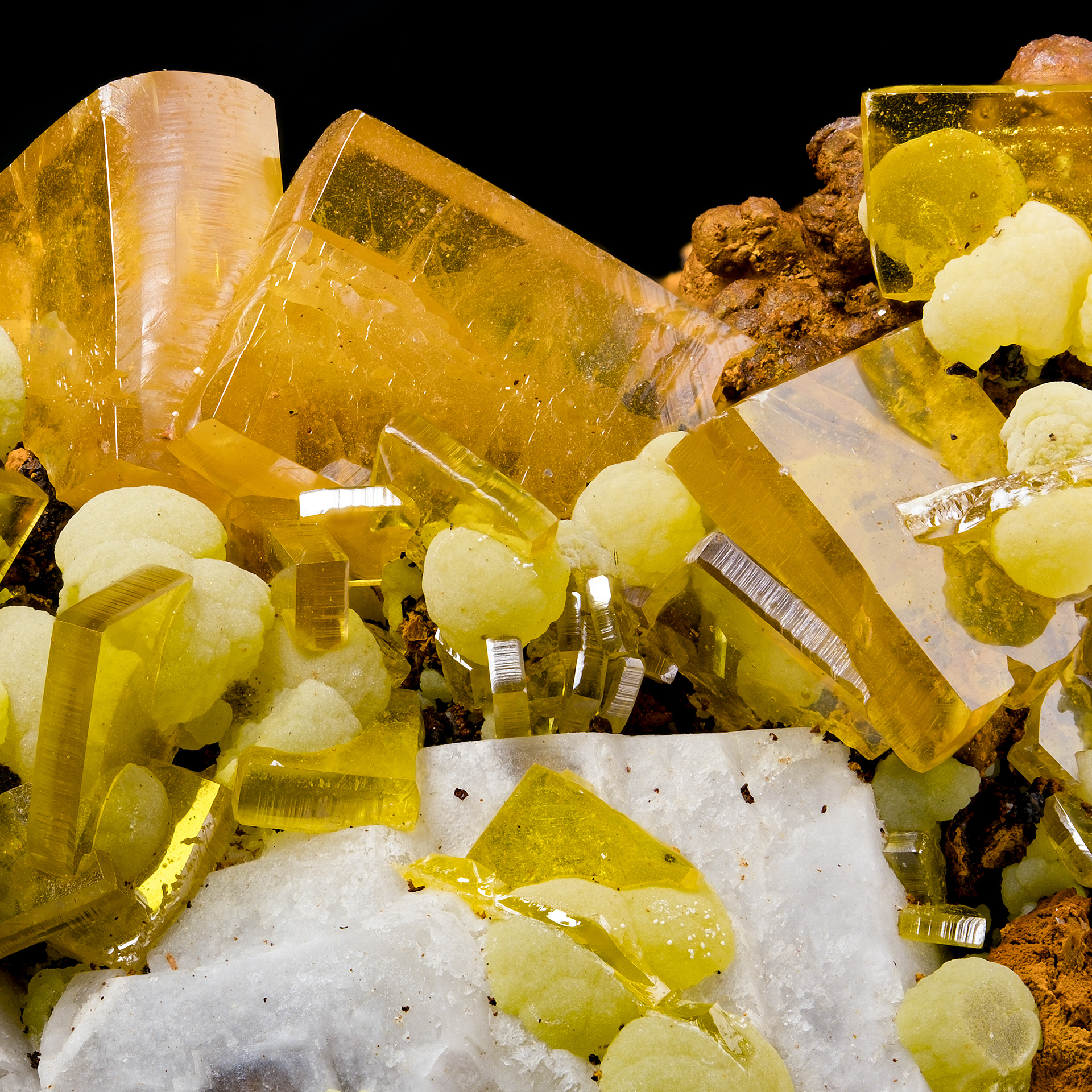 Wulfenite, Mimetite, Calcite - Ojuela Mine, Mexico