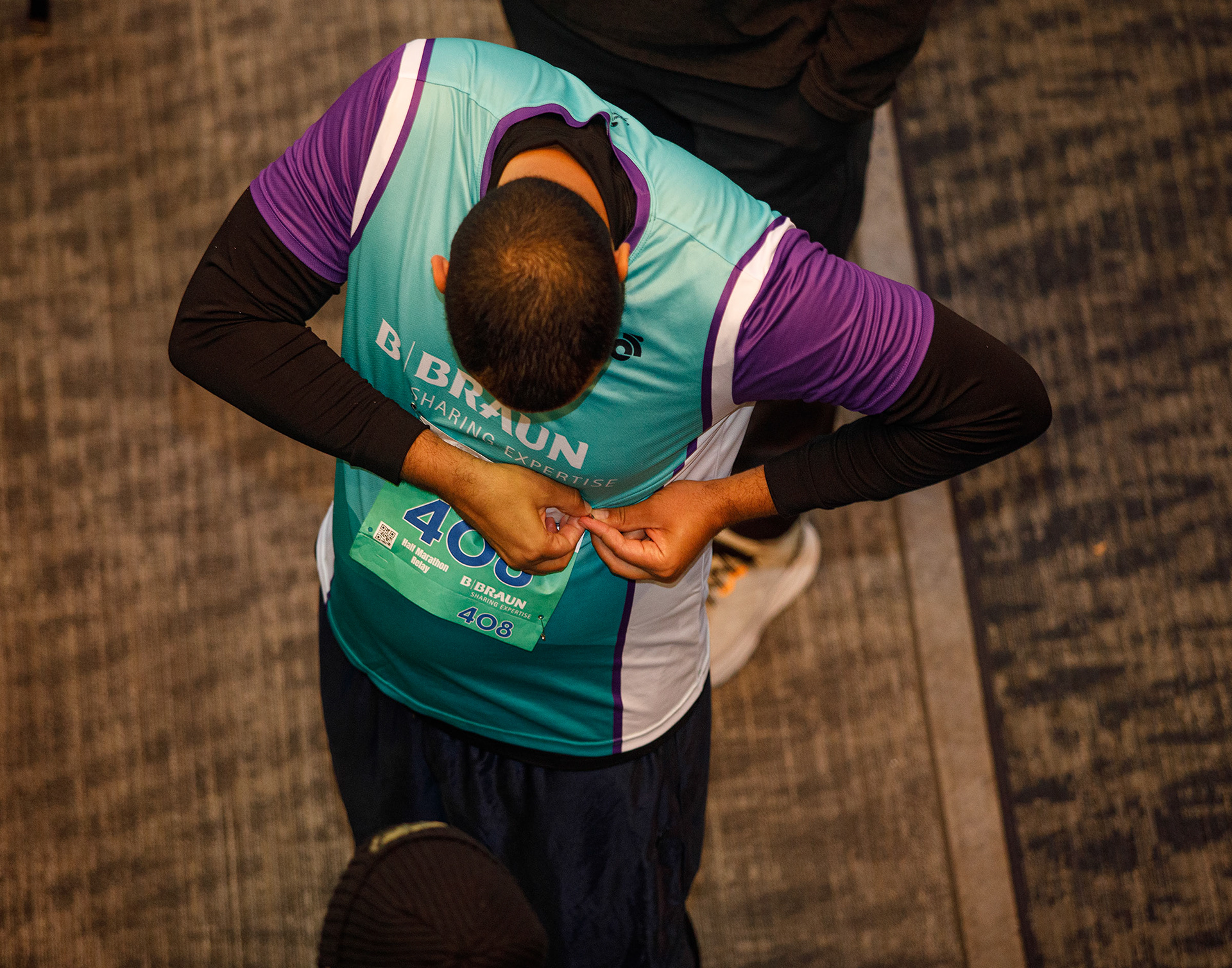 Runners ready themselves prior to the Lehigh Valley Orthopedic Institute Half Marathon Sunday, Oct. 22, 2023, at SteelStacks in Bethlehem.